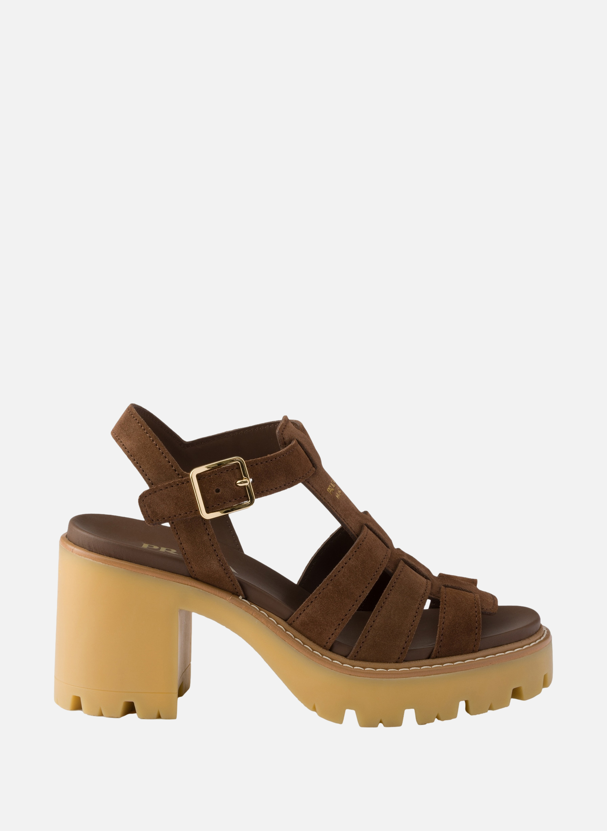 Sandales à plateforme et talon haut en veau velour PRADA Marron