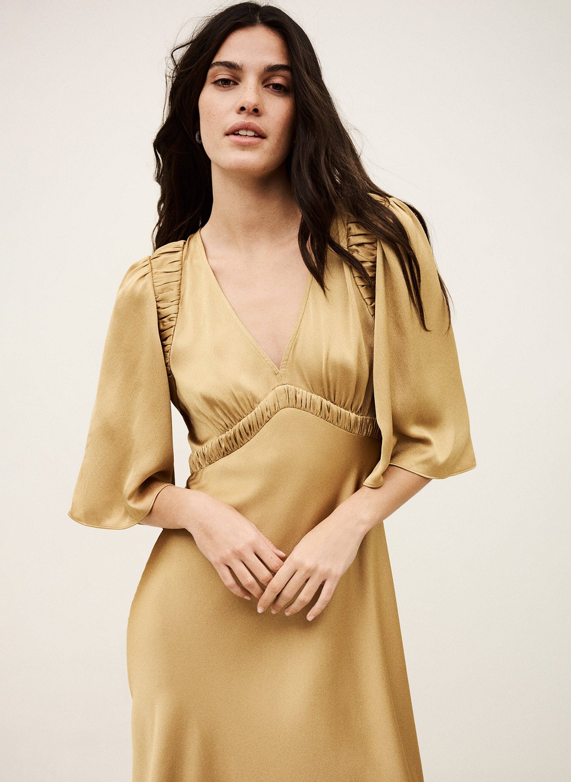 Robe midi satinée col v charlotte BA&SH Marron