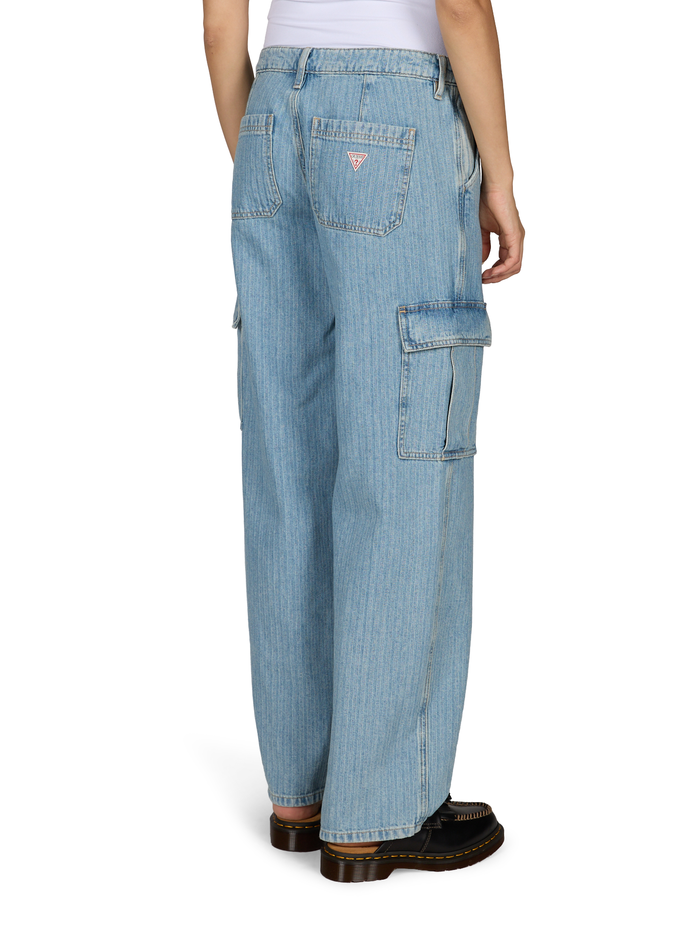 Cotton striped cargo jeans GUESS Blue