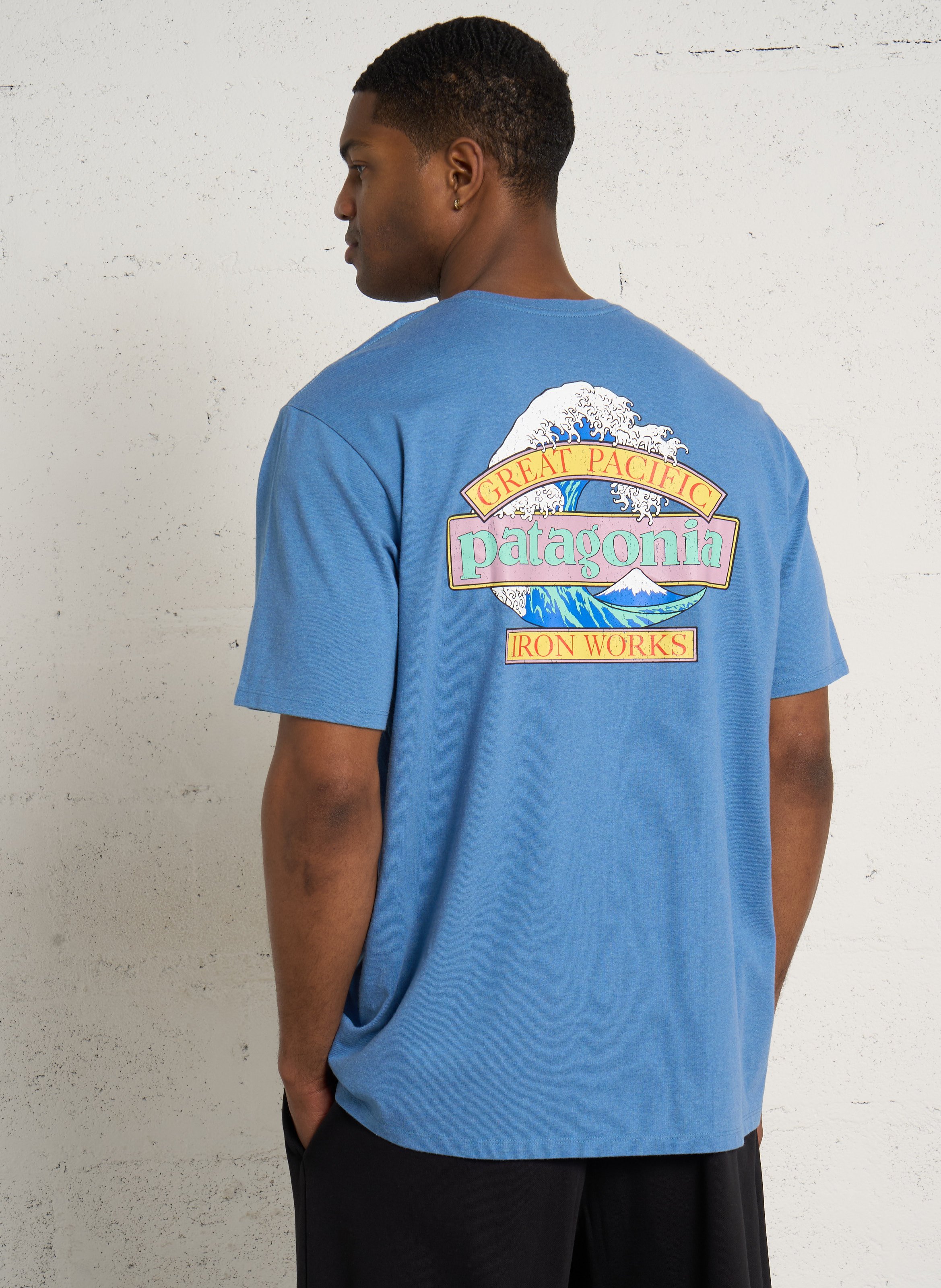 Straight round-neck t-shirt in blended recycled cotton PATAGONIA Blue