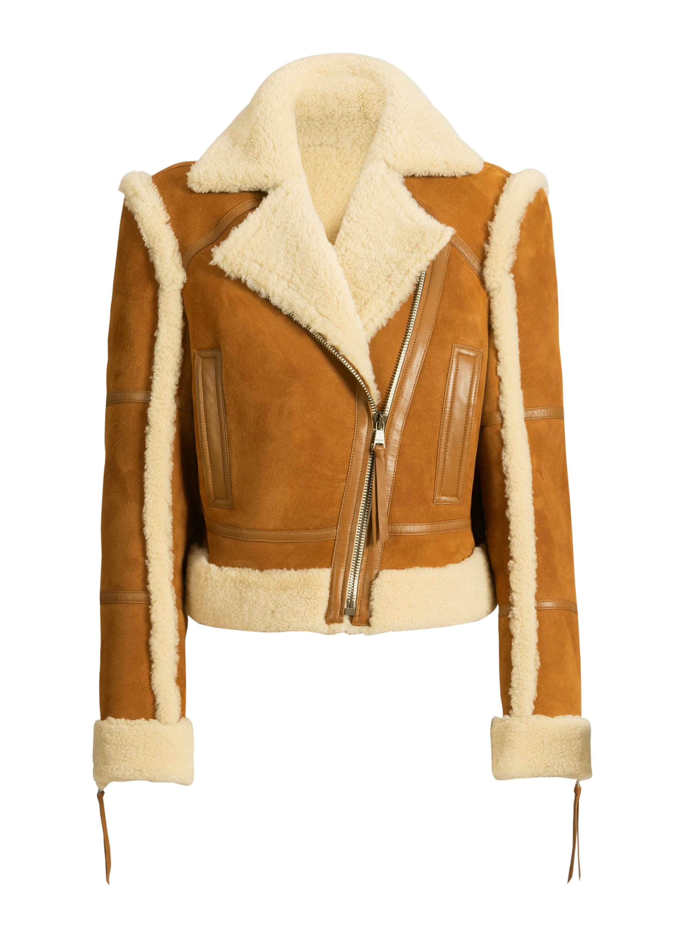 Veste biker en shearling BALMAIN Marron