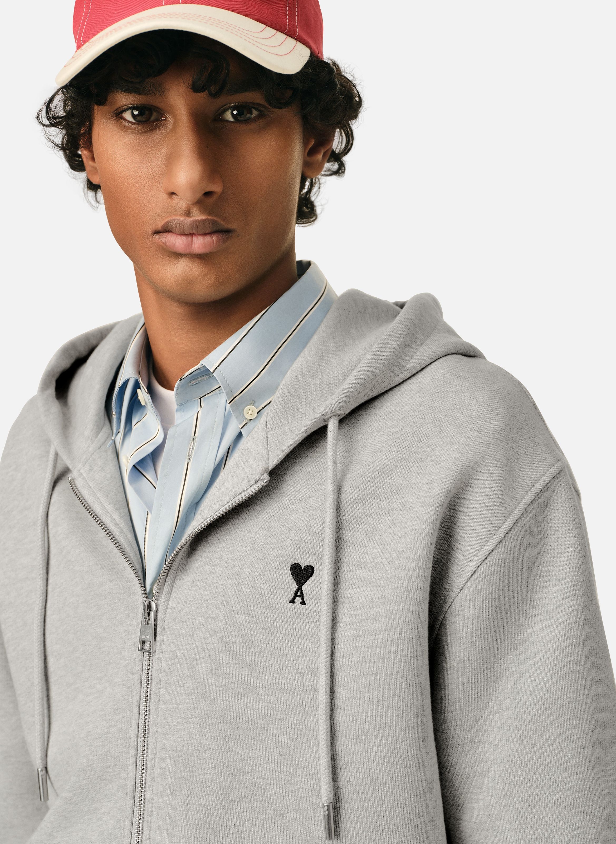 Hoodie zippé ami de coeur en coton AMI PARIS Gris