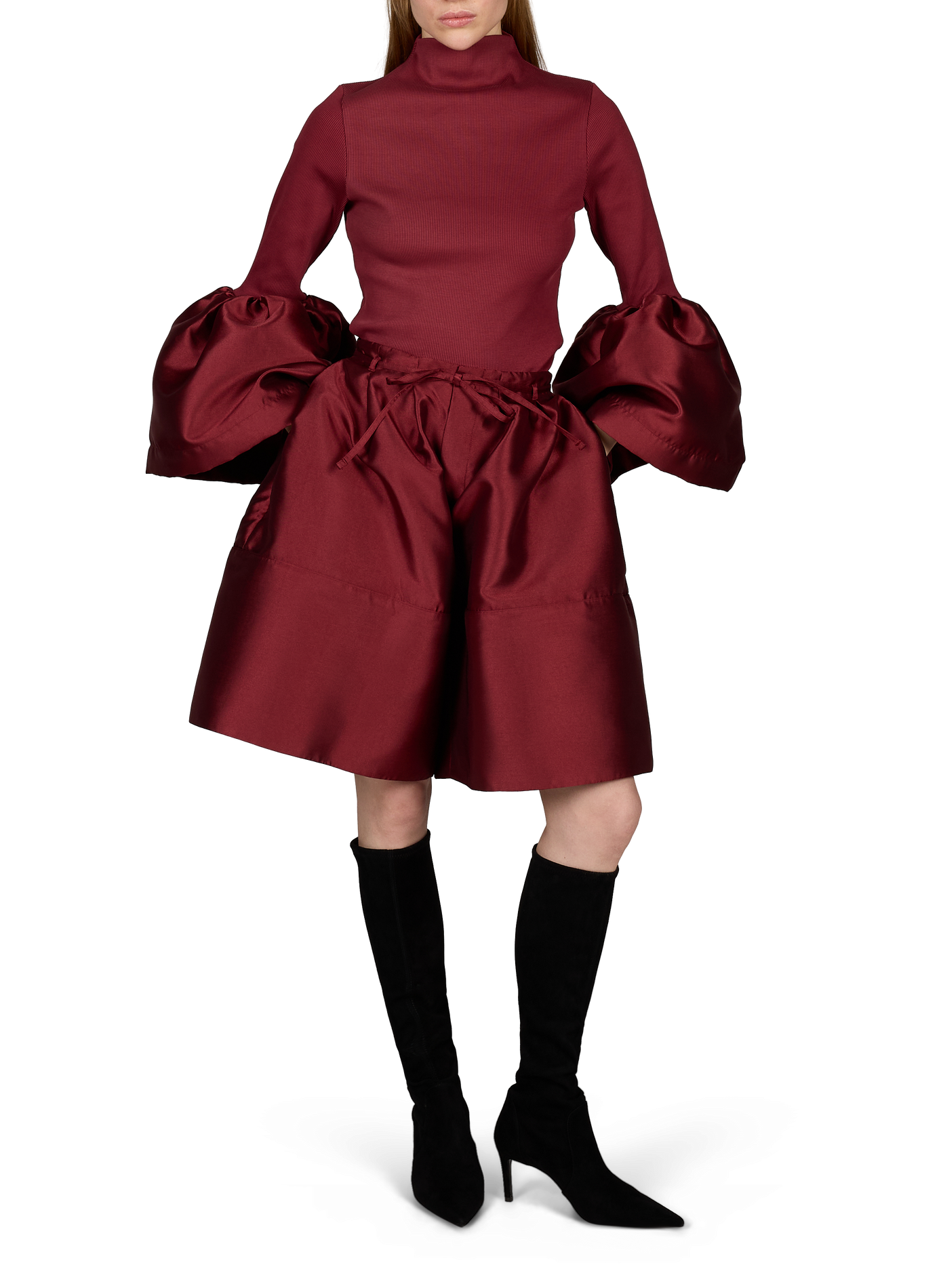 Ribbed top with long puffed satin sleeves in a cotton blend MARQUES ALMEIDA Red