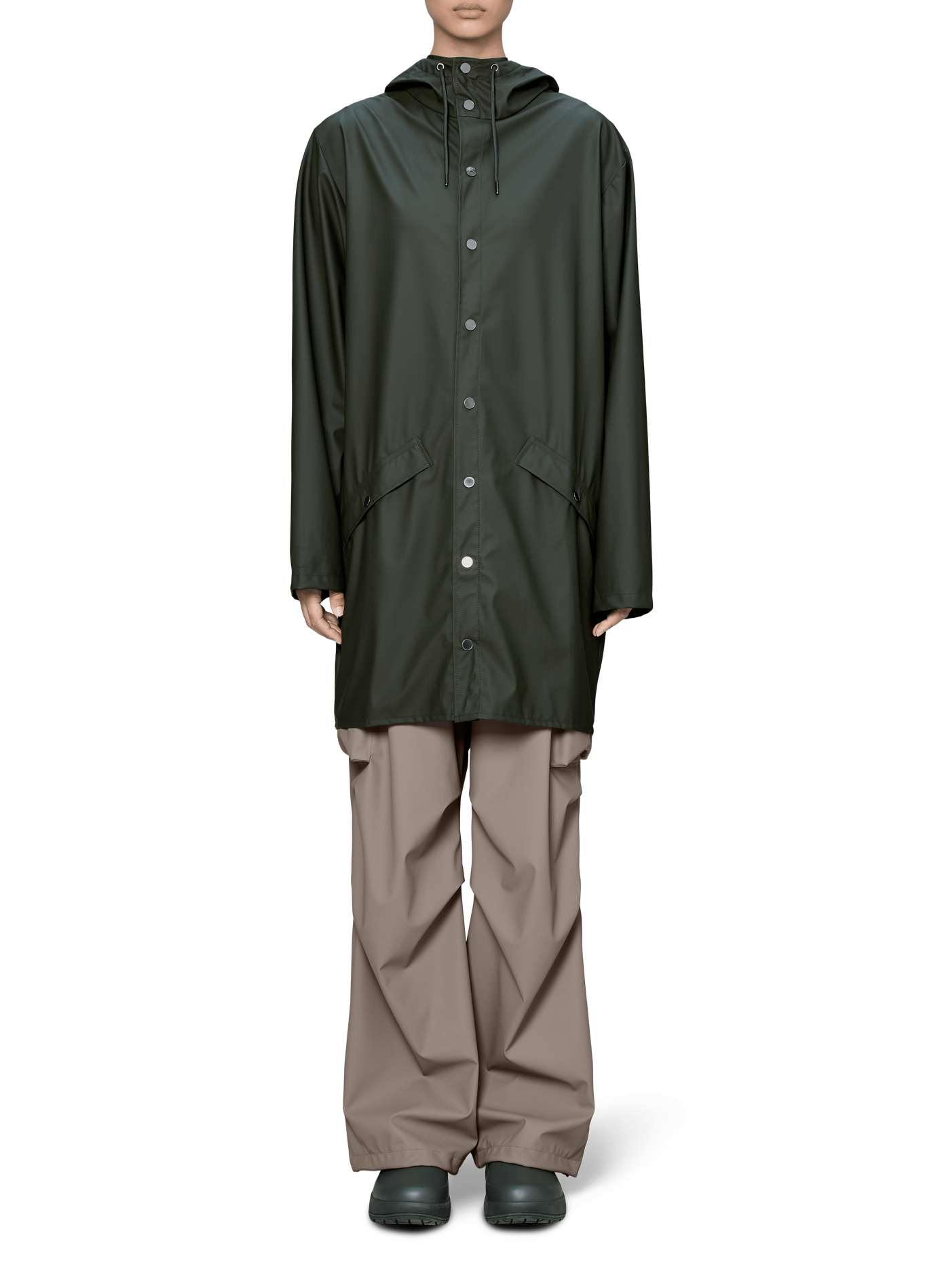 Long hooded raincoat | Green RAINS Women