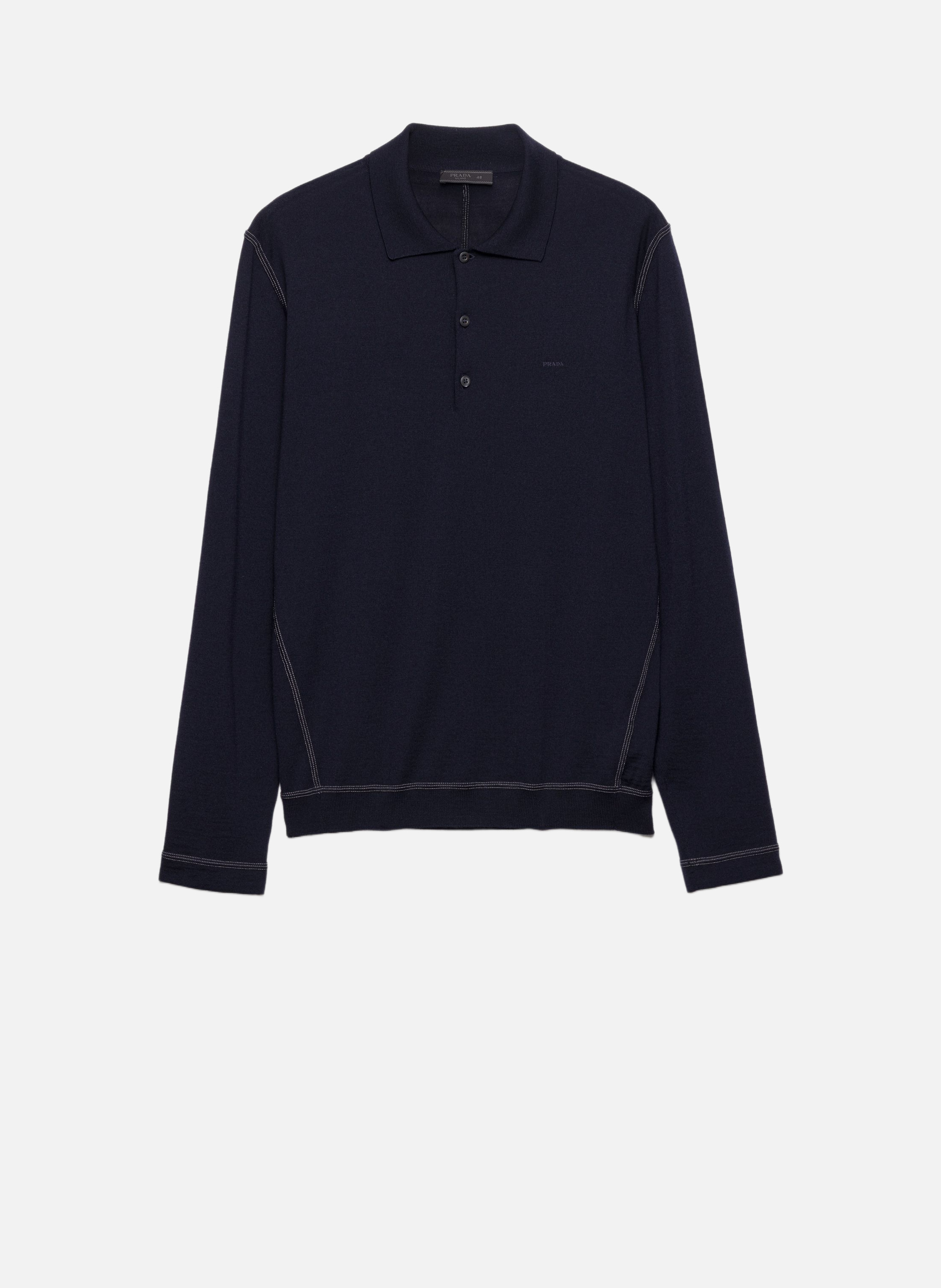 Pull polo à manches longues en laine PRADA Bleu