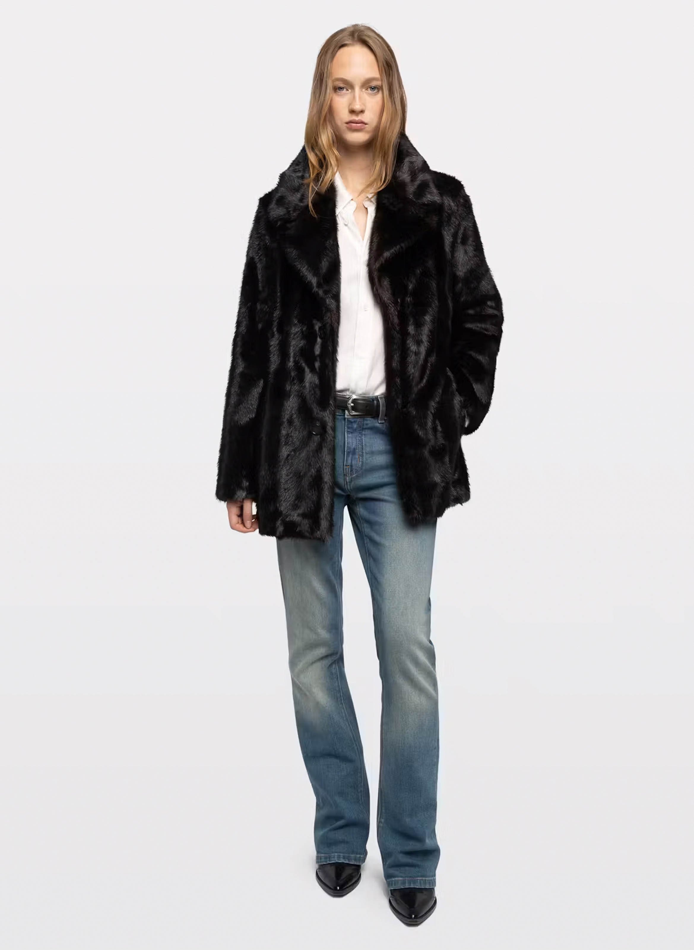 Manteau col tailleur en fourrure ZADIG&VOLTAIRE Marron