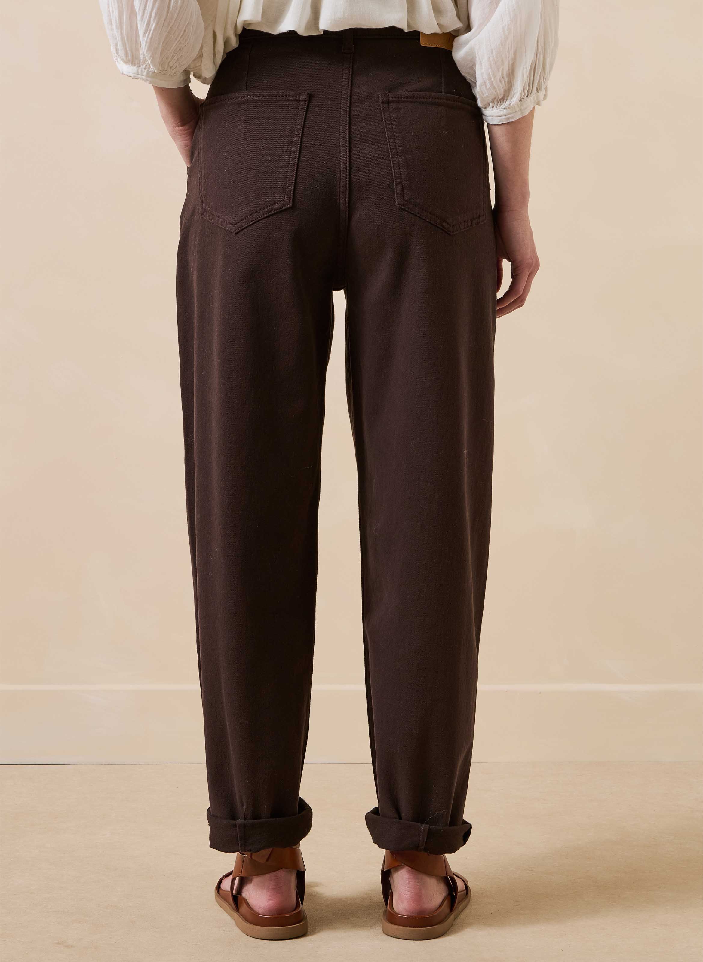 Mom-jeans met hoge taille van een biologisch katoenmix LA FEE MARABOUTEE Bruin