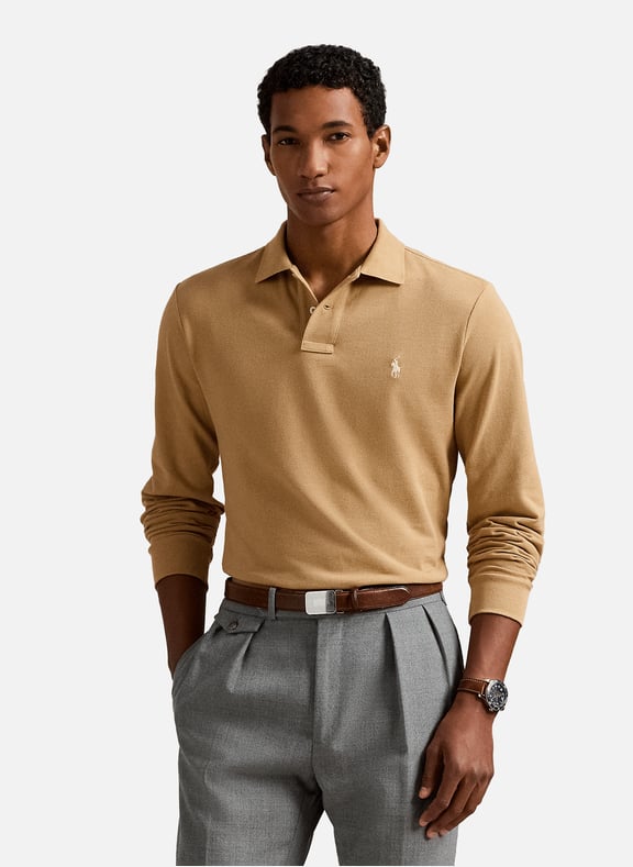 Long-sleeved cotton polo shirt Beige by POLO RALPH LAUREN POLO RALPH LAUREN Long-sleeved cotton polo shirt Beige