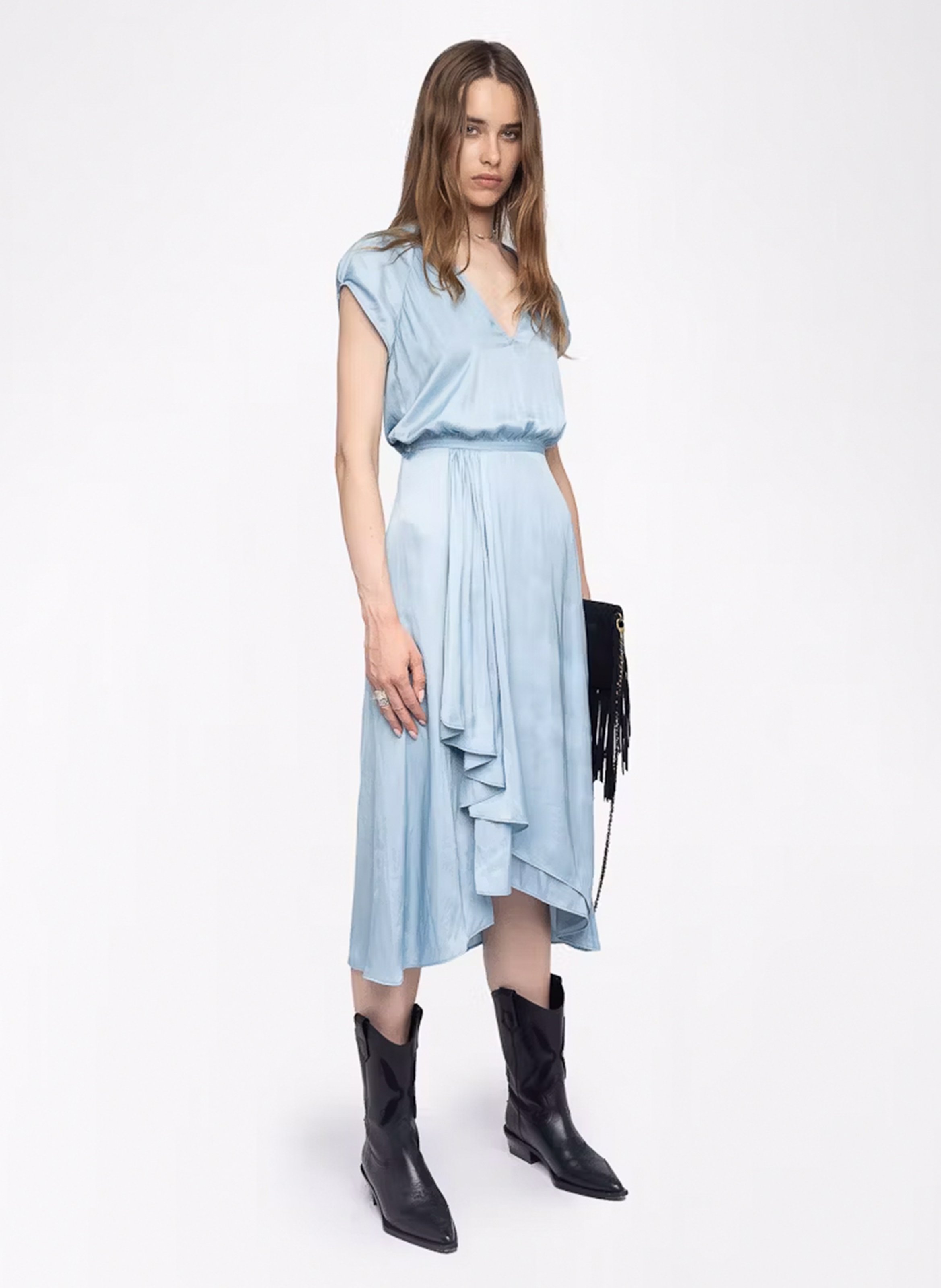Robe midi col tunisien en satin randall ZADIG&VOLTAIRE Bleu