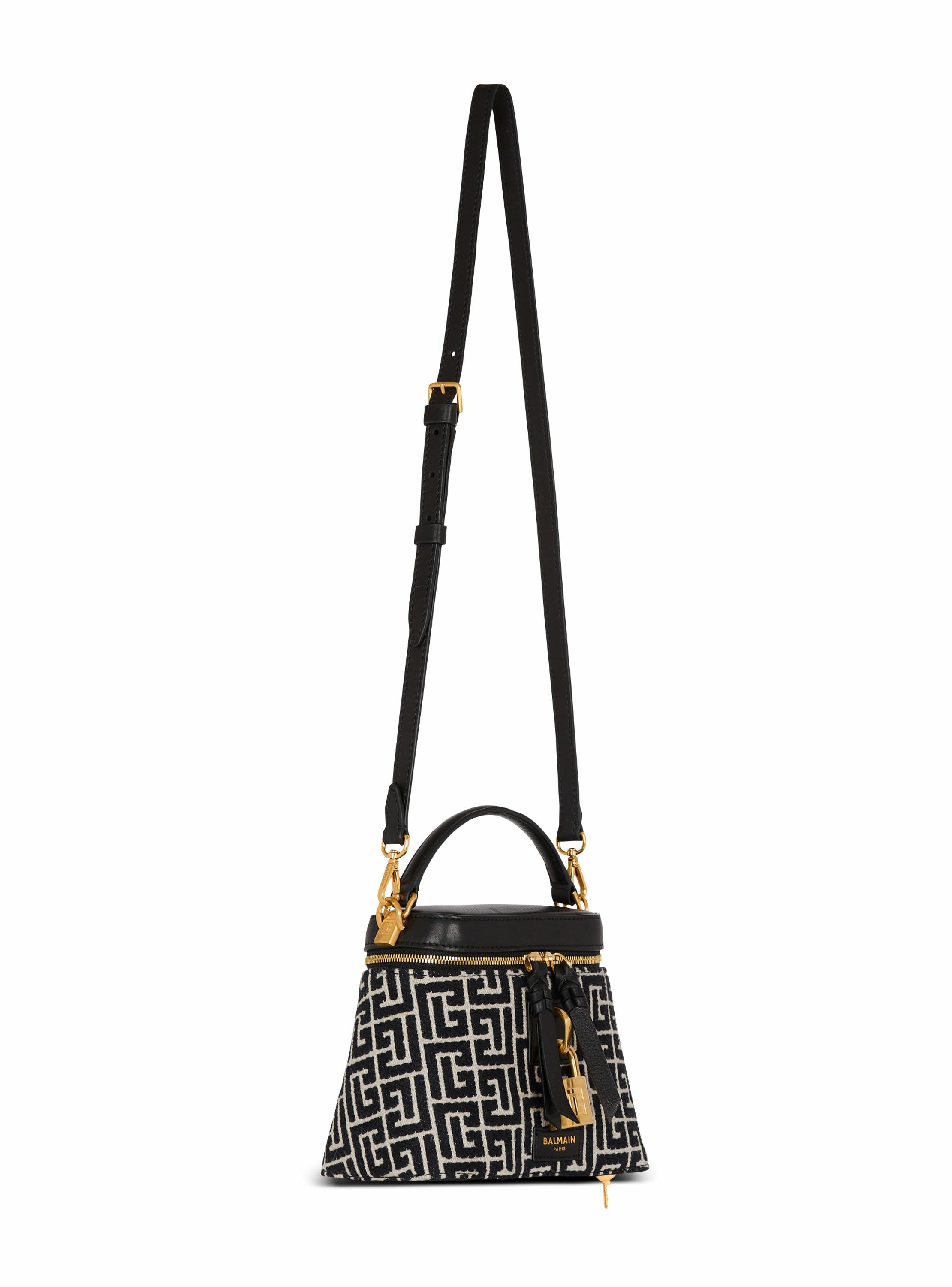 Sac pulse vanity en toile jacquard monogrammée et cuir BALMAIN Noir