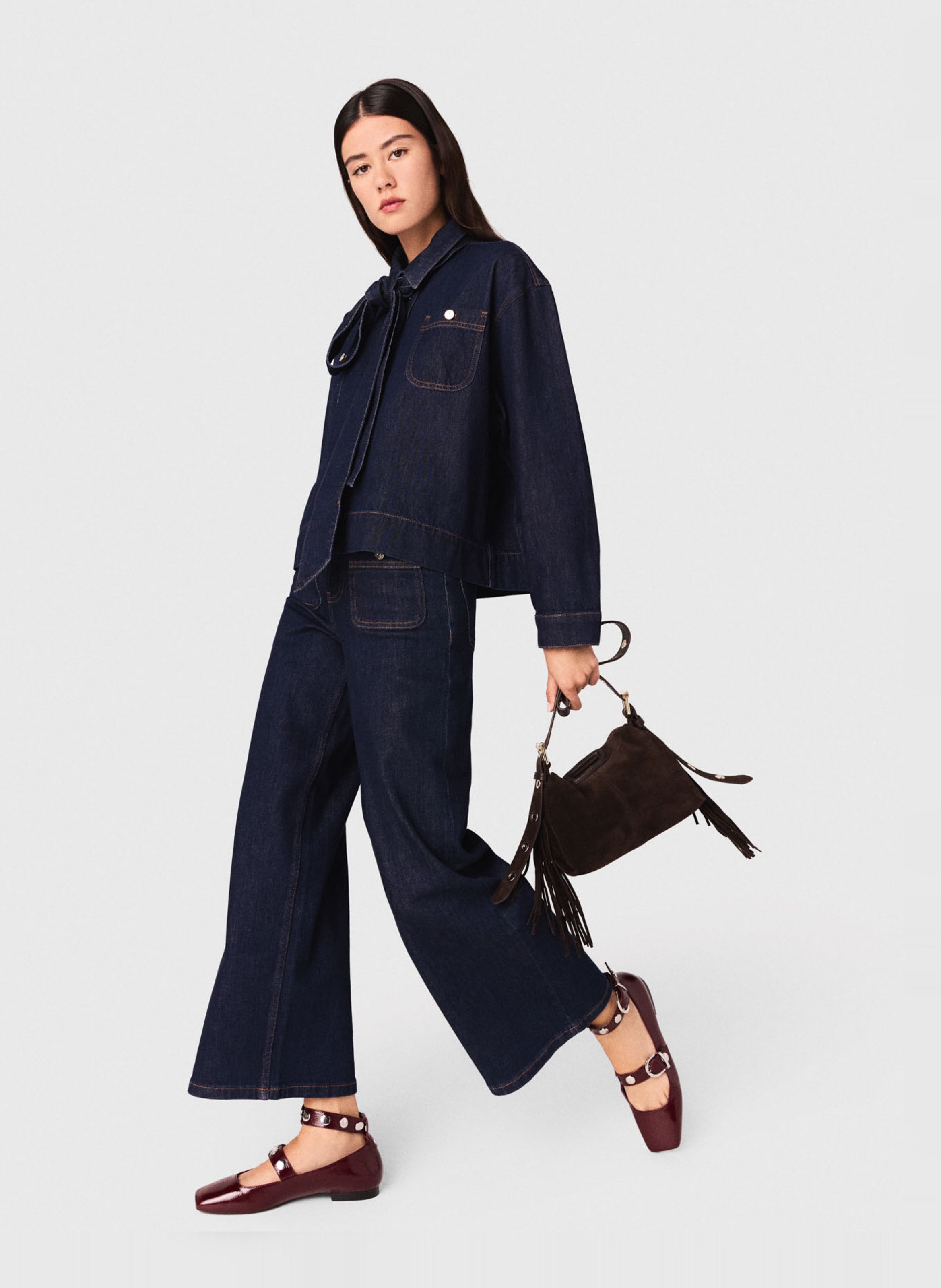 Chemise col classique en jean MAJE Bleu