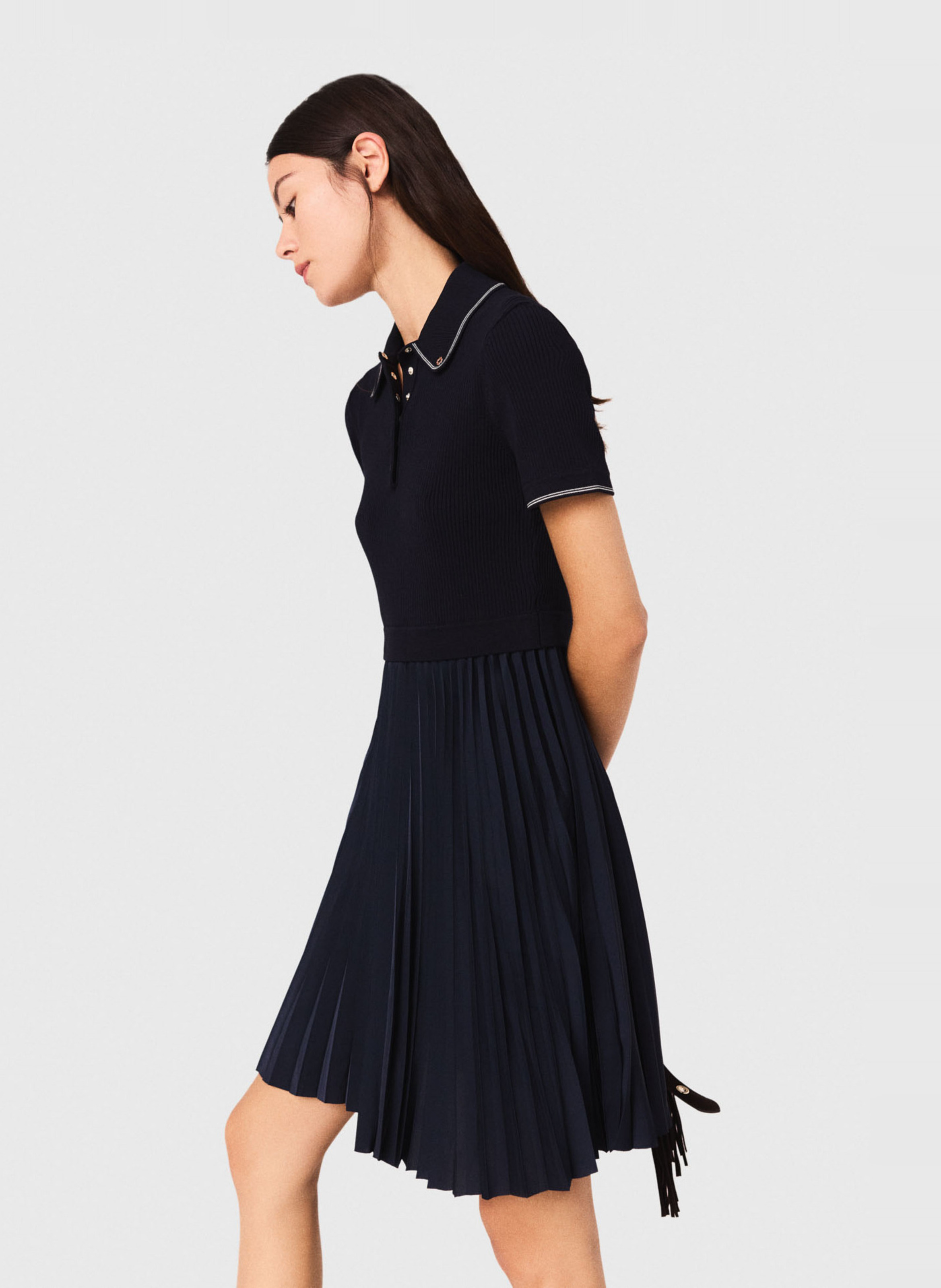 Robe courte polo à jupe plissée Bleu