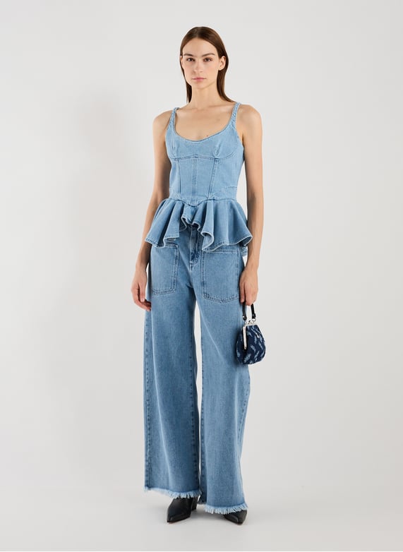 Shoulder bag in distressed denim cotton | Blue by VIVIENNE WESTWOOD Shoulder bag in distressed denim cotton Blue