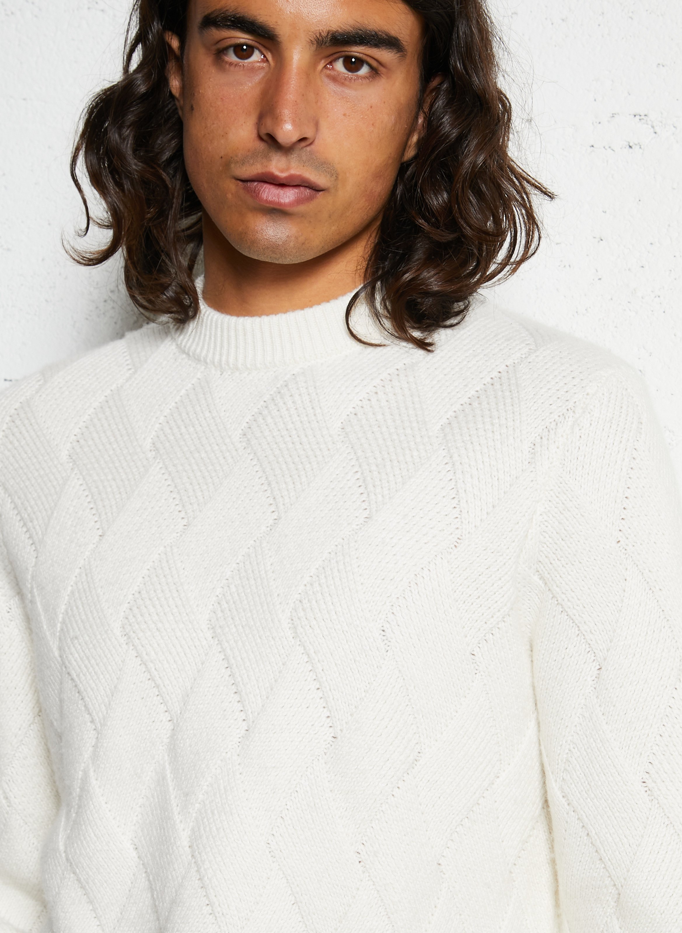 Pull droit en tricot effet tressage Blanc