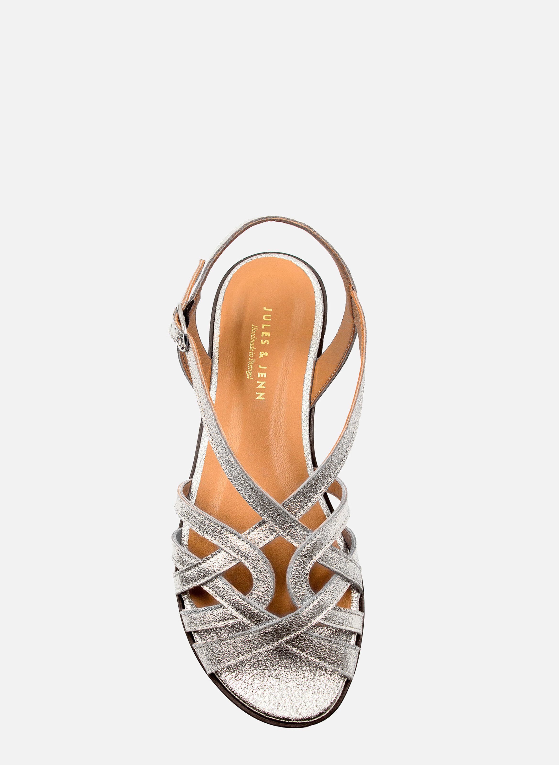 Sandales plates brides cuir métallisé JULES & JENN Argent