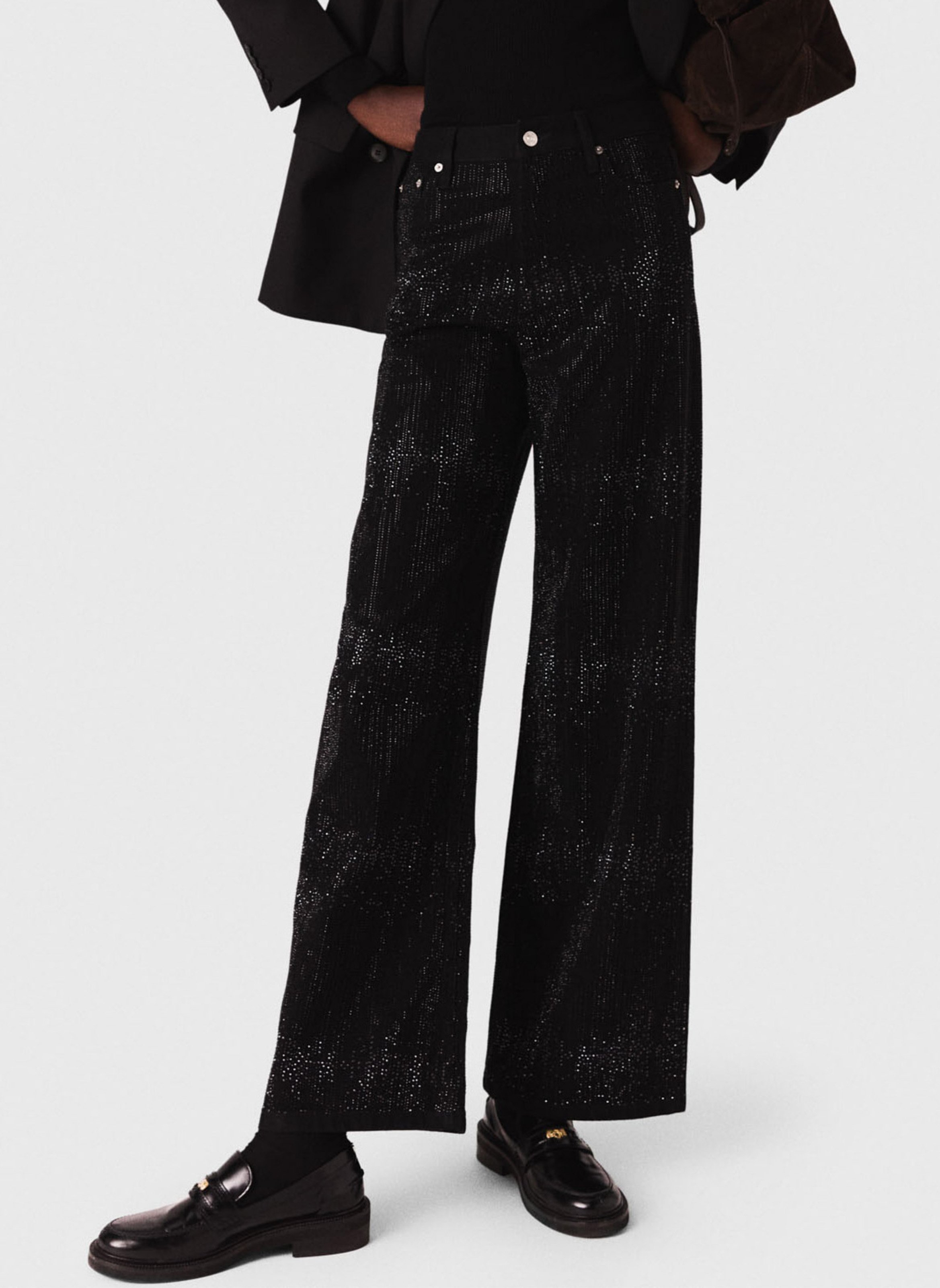 Jean taille haute à paillettes MAJE Noir