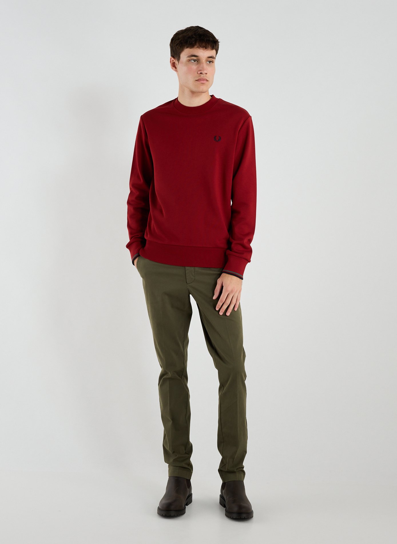 Sweatshirt col rond en coton FRED PERRY Rouge