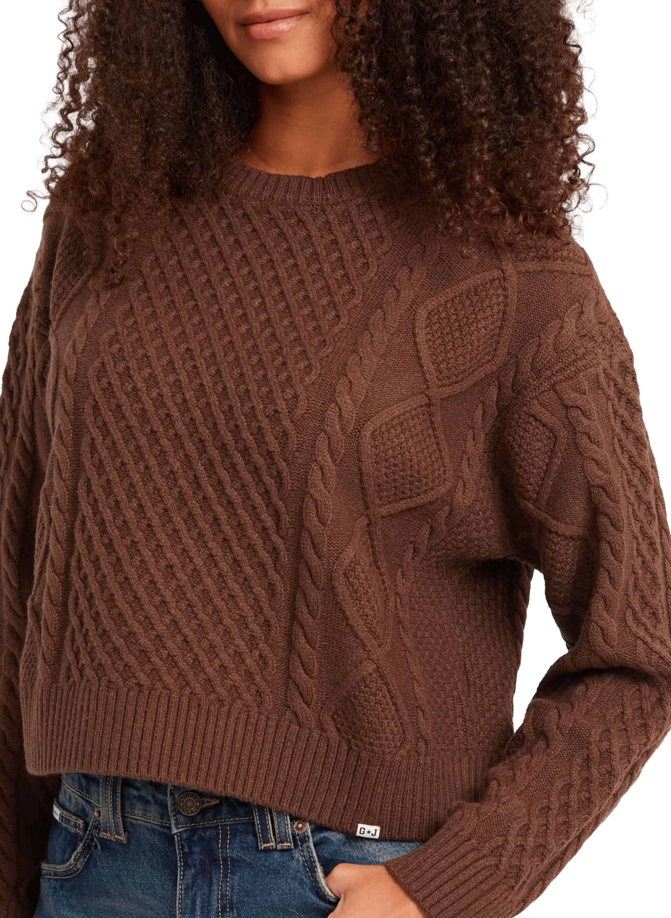 Pull col rond en coton et laine mélangés GUESS Marron