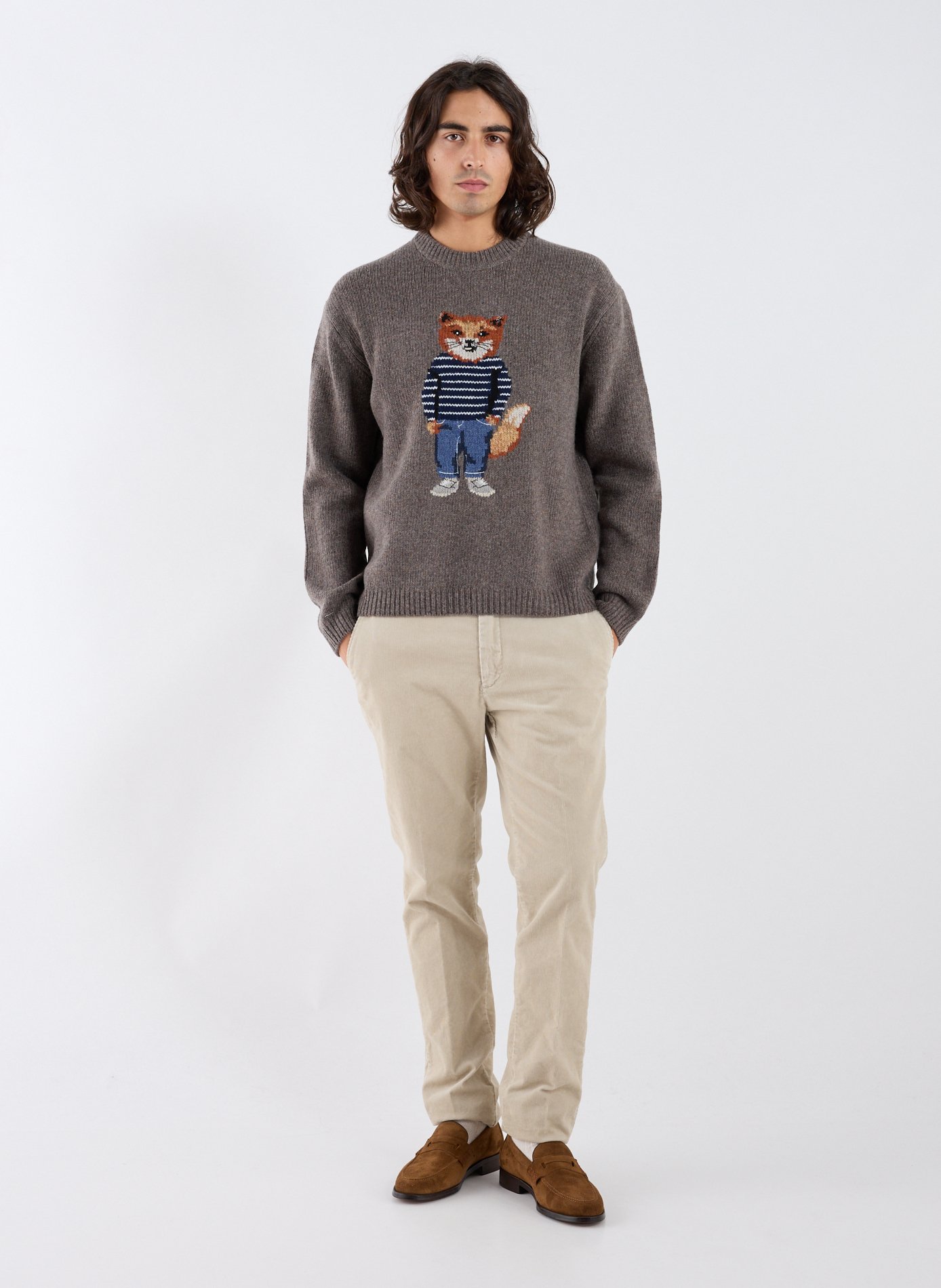 Fox Head blended wool sweater MAISON KITSUNÉ Grey