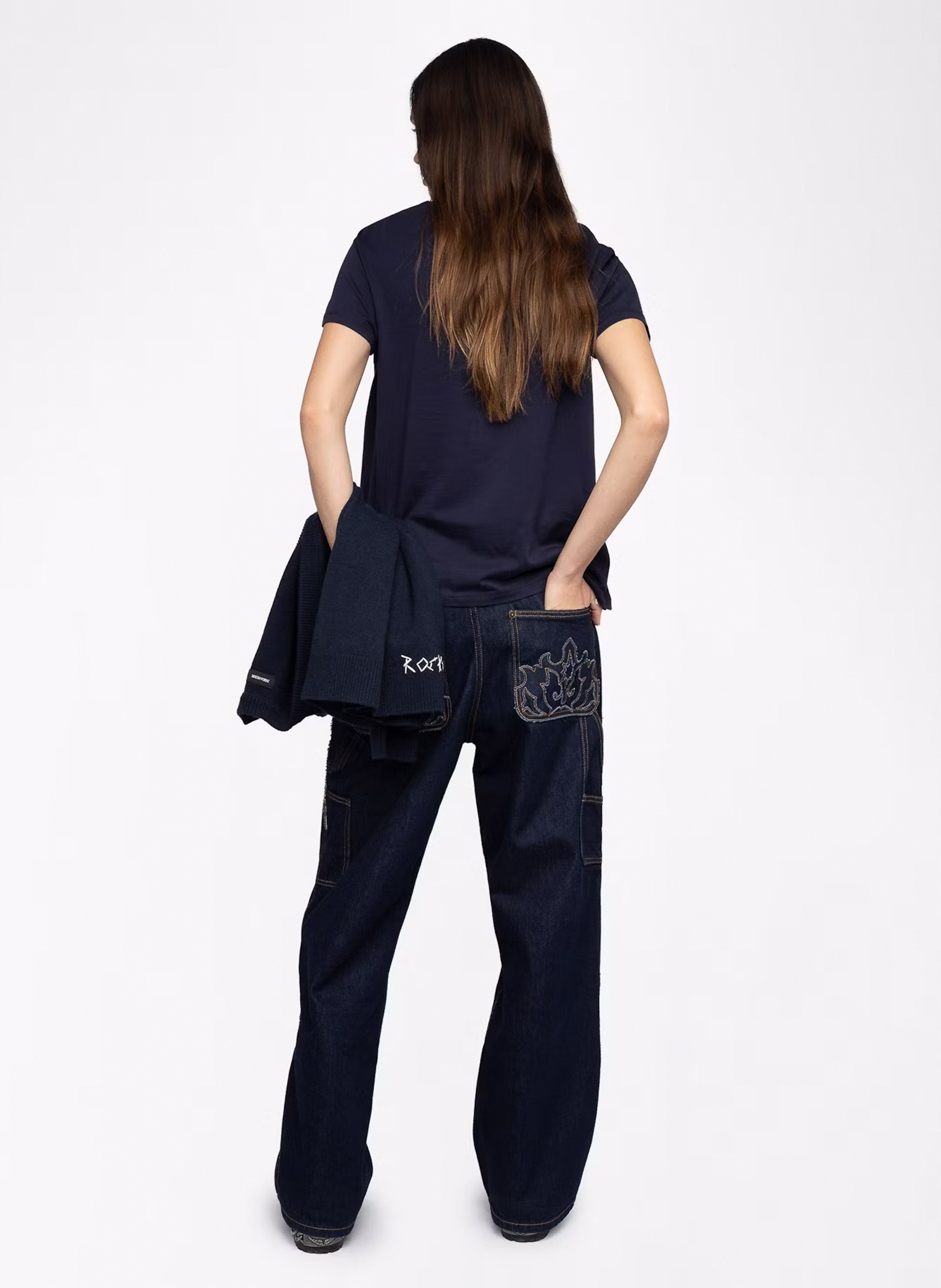 Tee-shirt droit col rond en coton walk Bleu