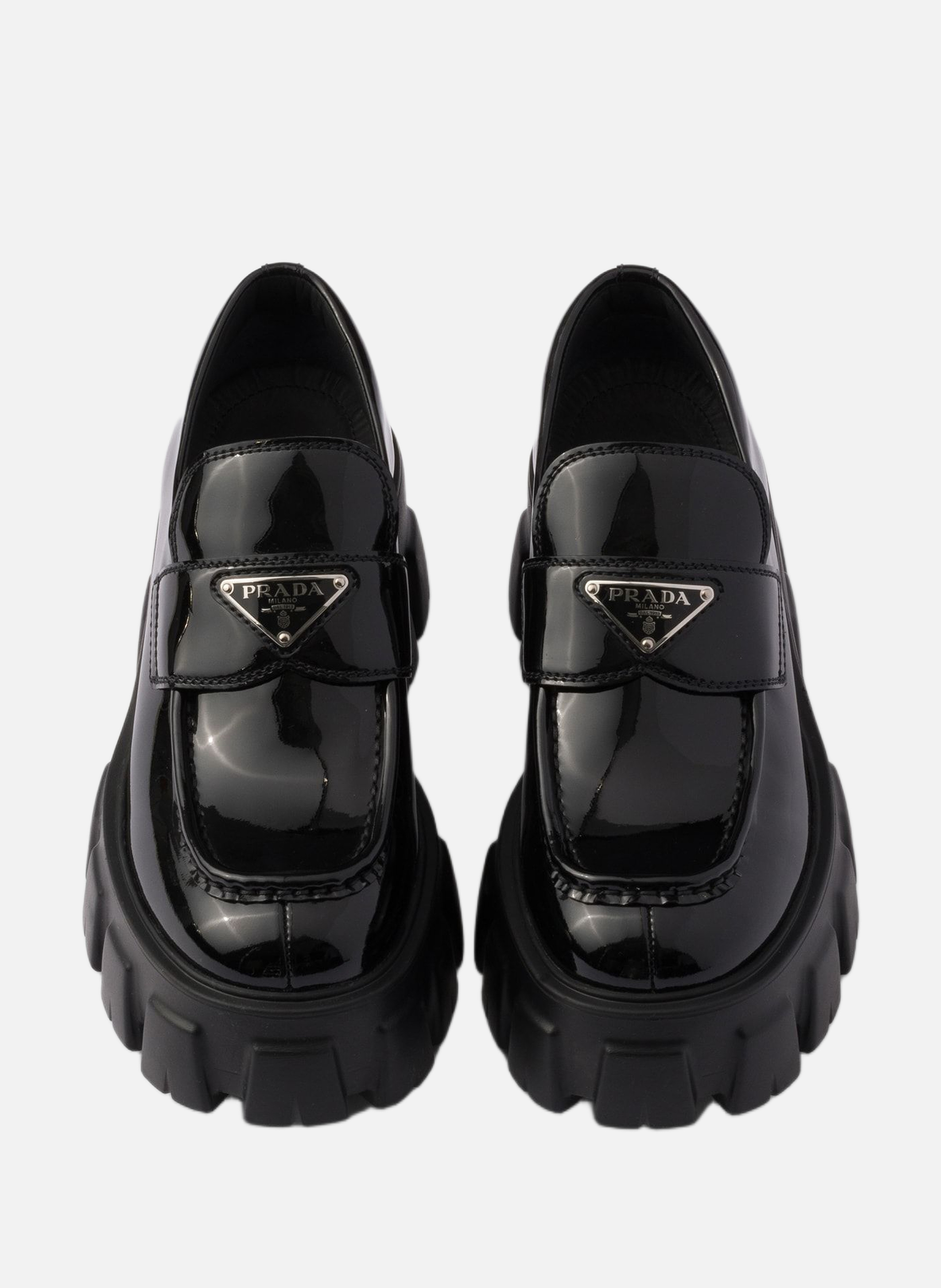 Mocassins monolith en cuir verni PRADA Noir