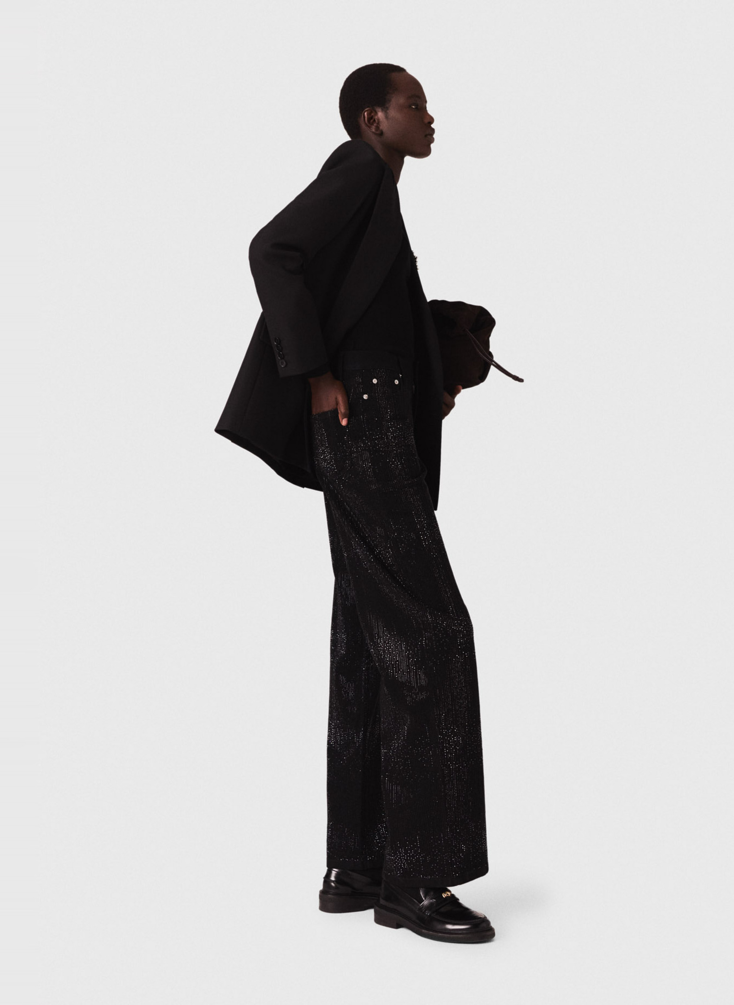 Jean taille haute à paillettes MAJE Noir