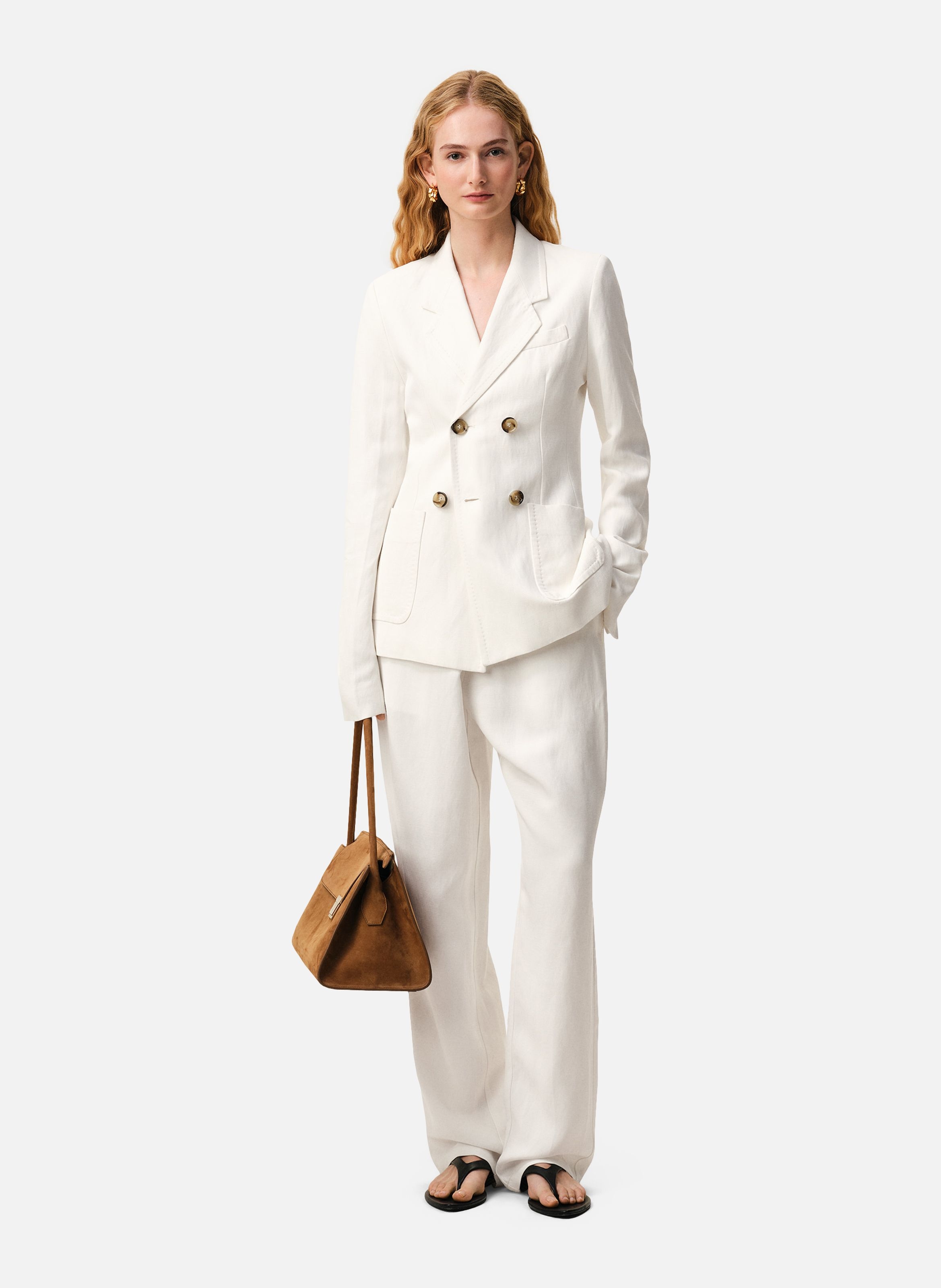 Pantalon taille elastiquée en lin mélangé AMI PARIS Blanc