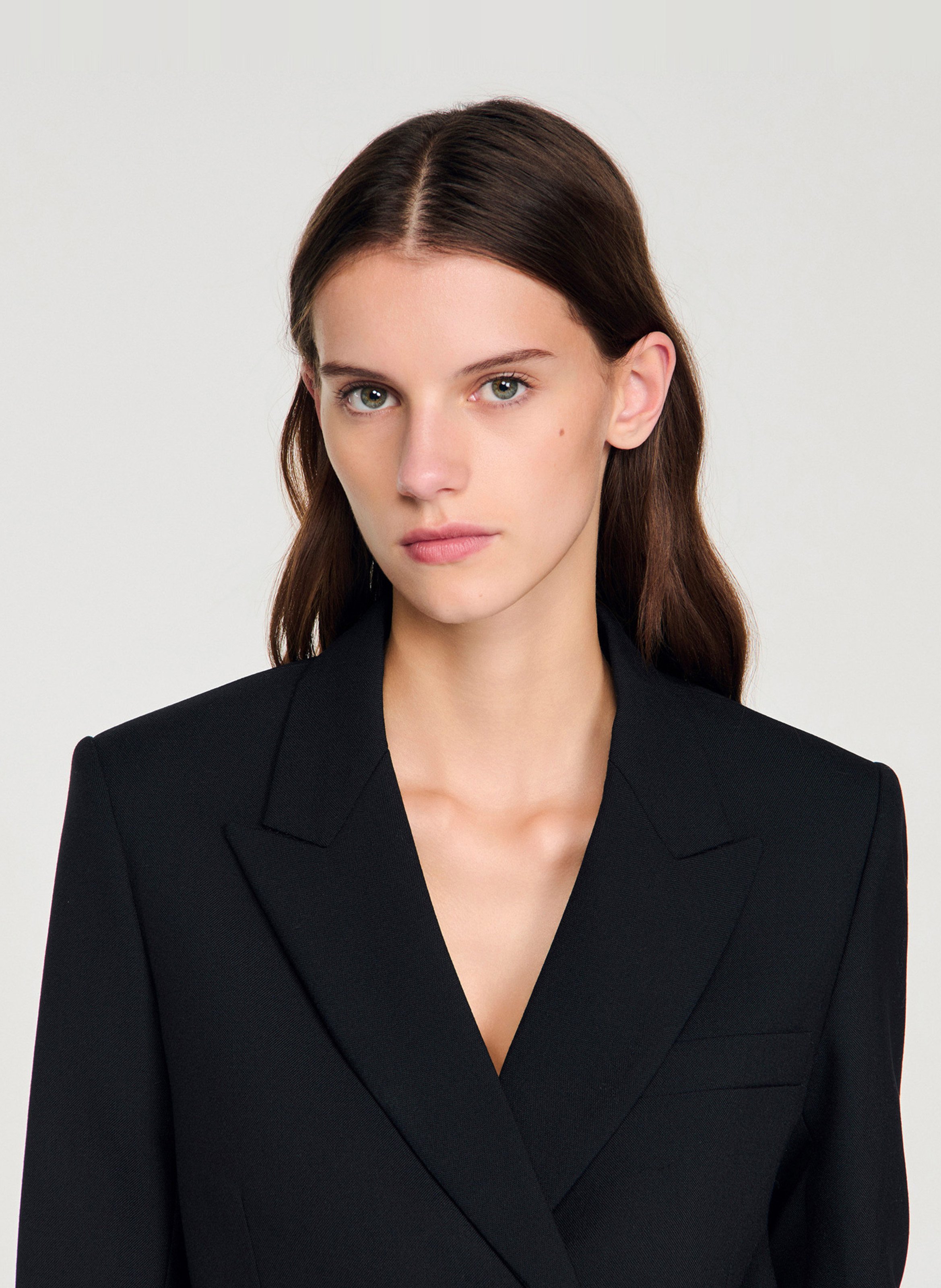 Veste cintrée col tailleur en laine SANDRO Noir