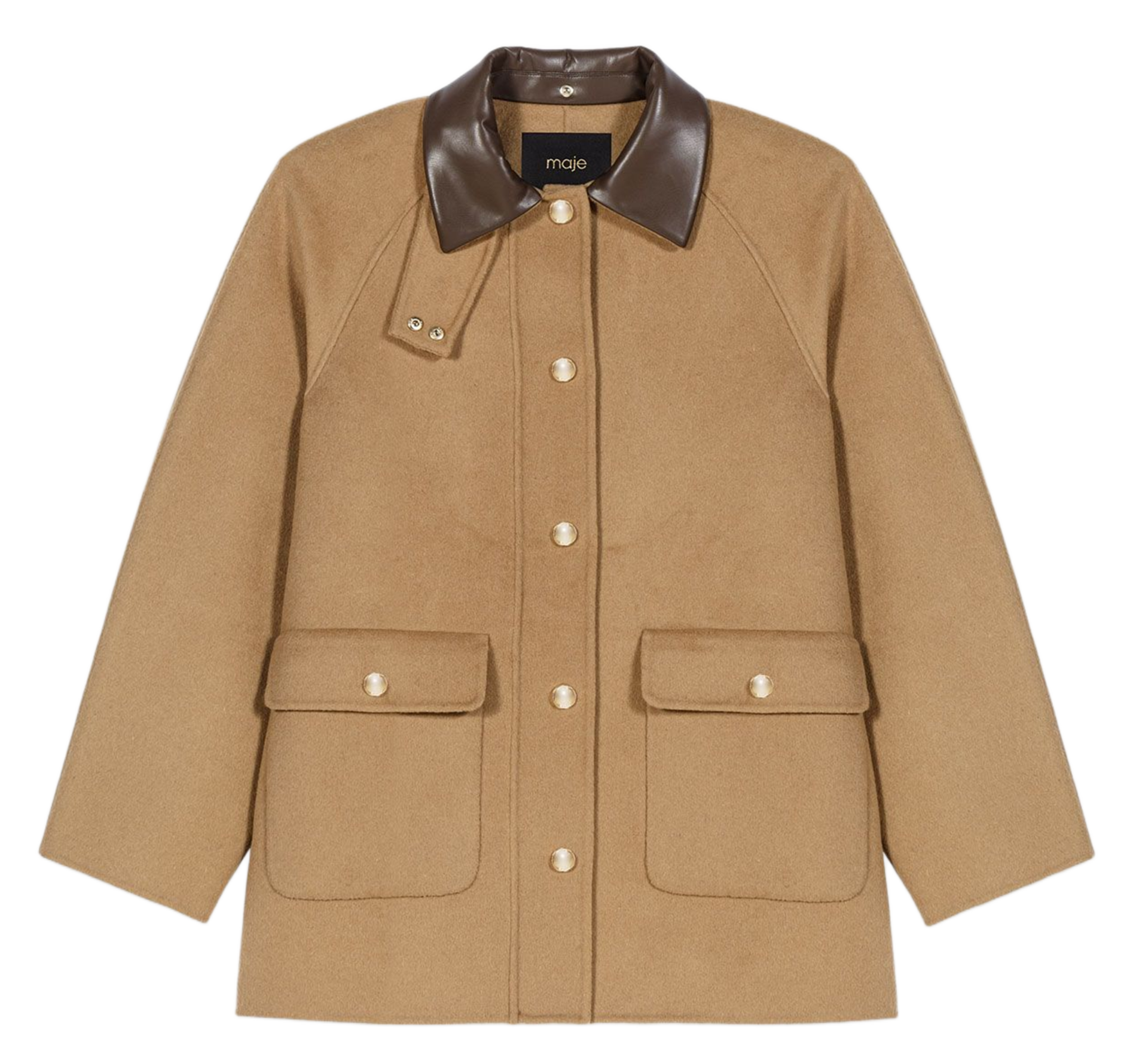 Manteau droit boutonné en laine mélangée MAJE Beige