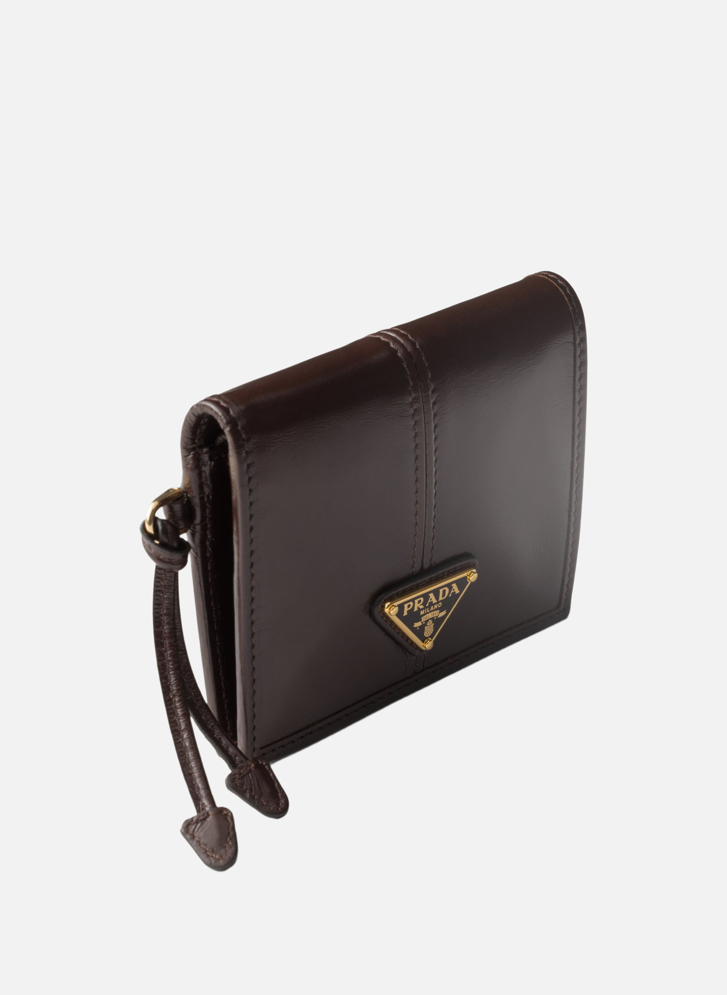 Petit portefeuille en cuir PRADA Marron