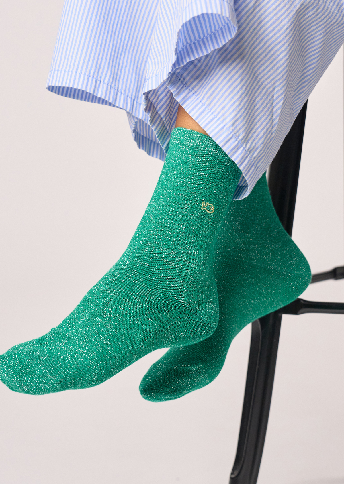 Chaussettes pailletées en coton peigné unies BILLYBELT Vert