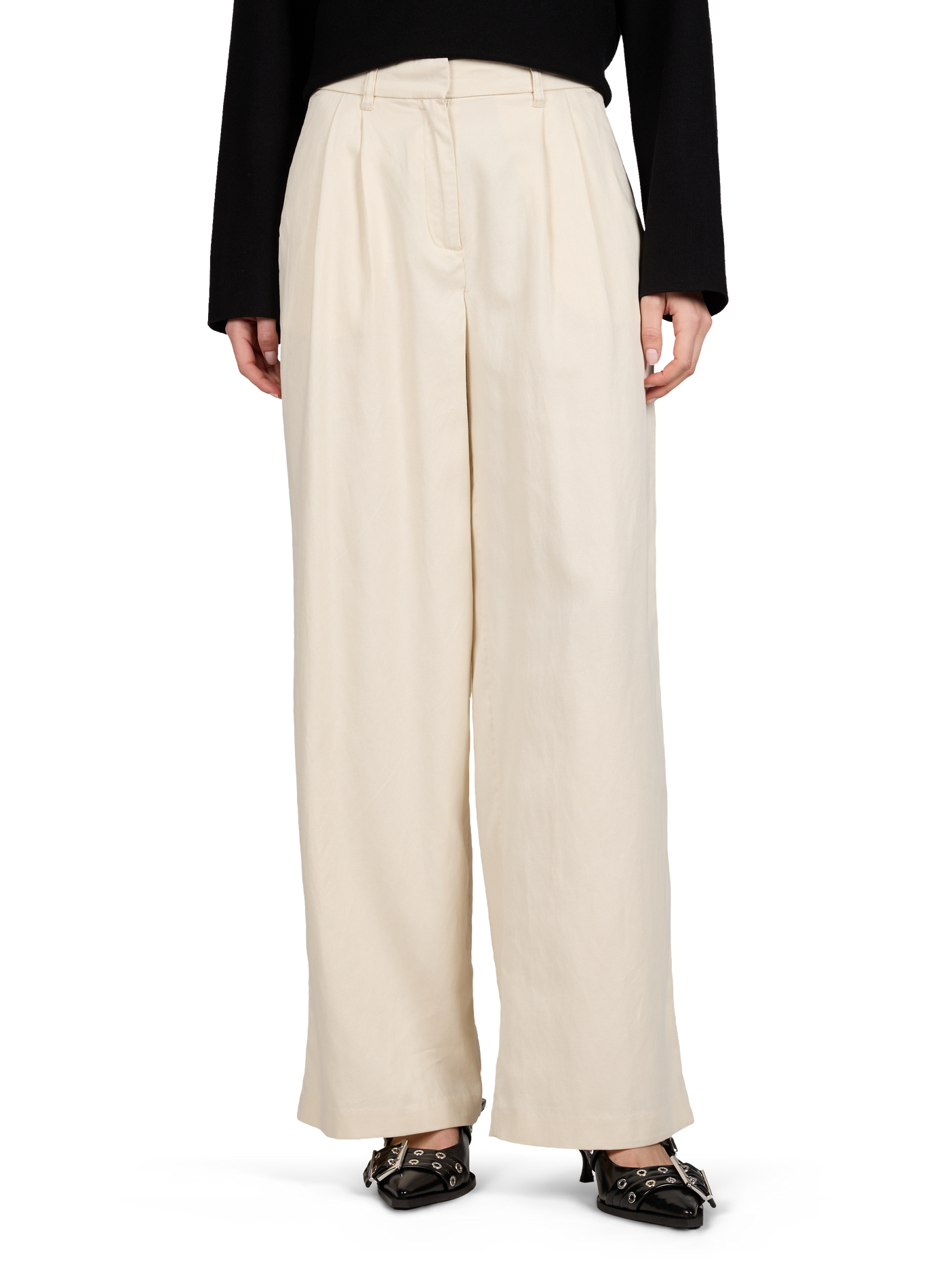 Pantalon large en coton et lin mélangé OBJECT Beige