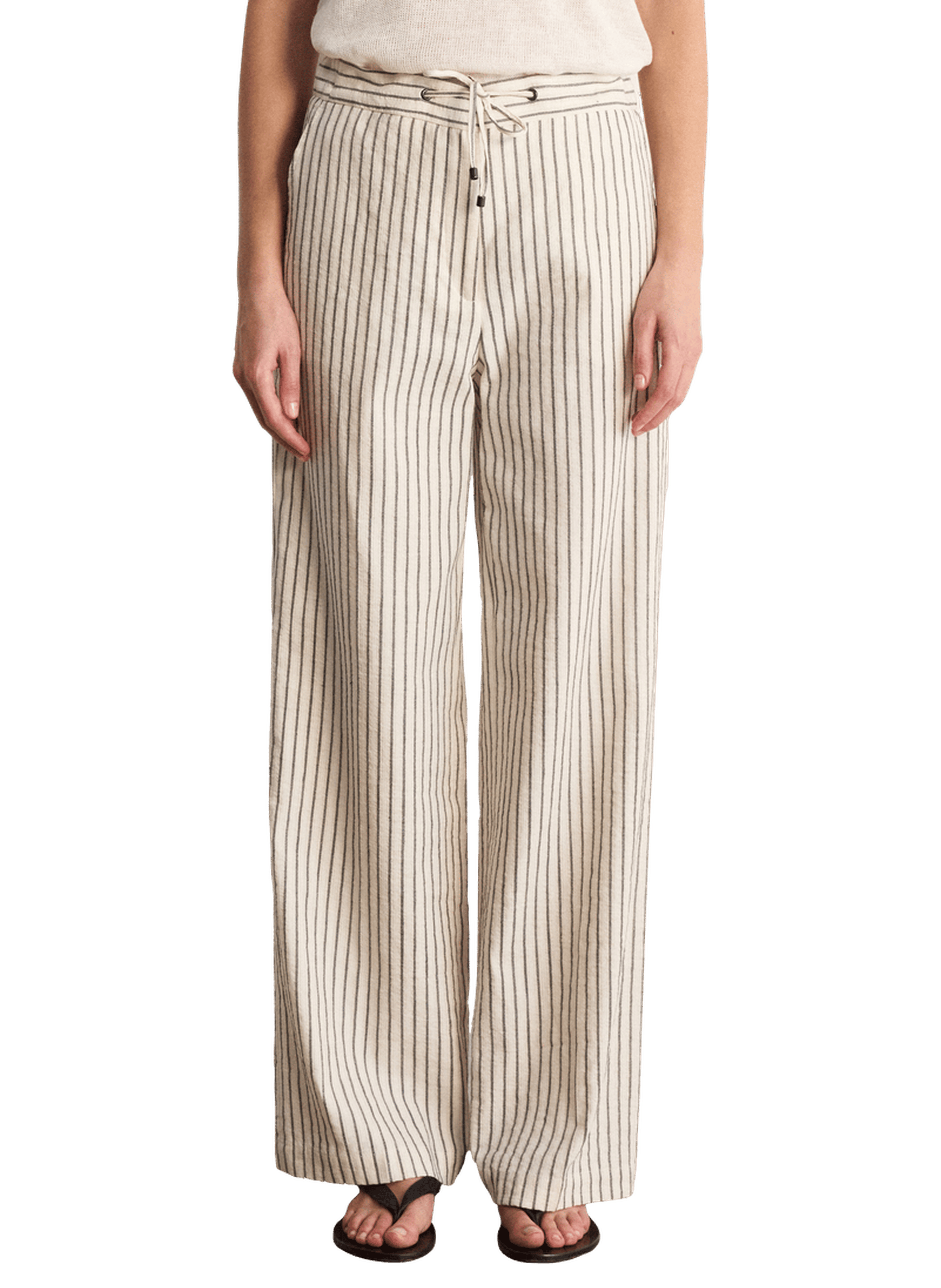 Pantalon large rayé en coton, chanvre et lin - beky PABLO Beige