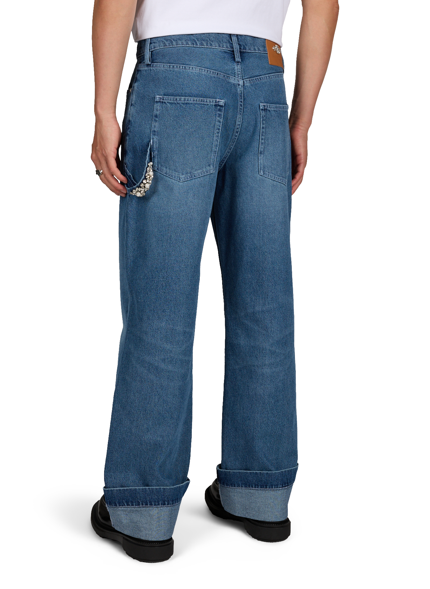 Jean droit délavé à revers en coton  SIMONE ROCHA Bleu