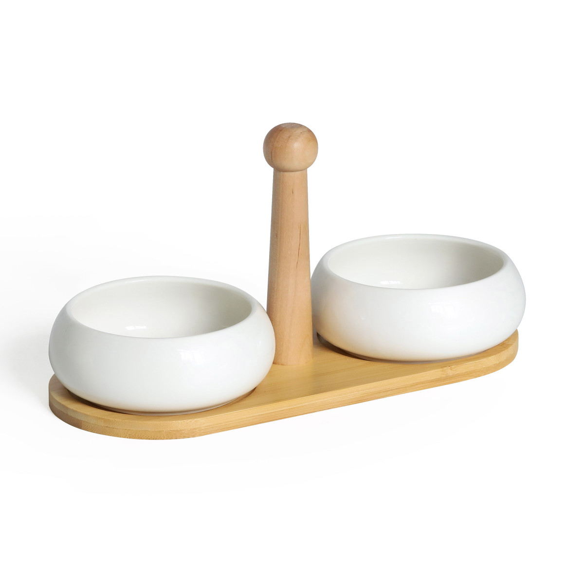 Tapas - set de 2 coupelles apéritives en céramique avec plateau en bambou MEDARD DE NOBLAT Blanc