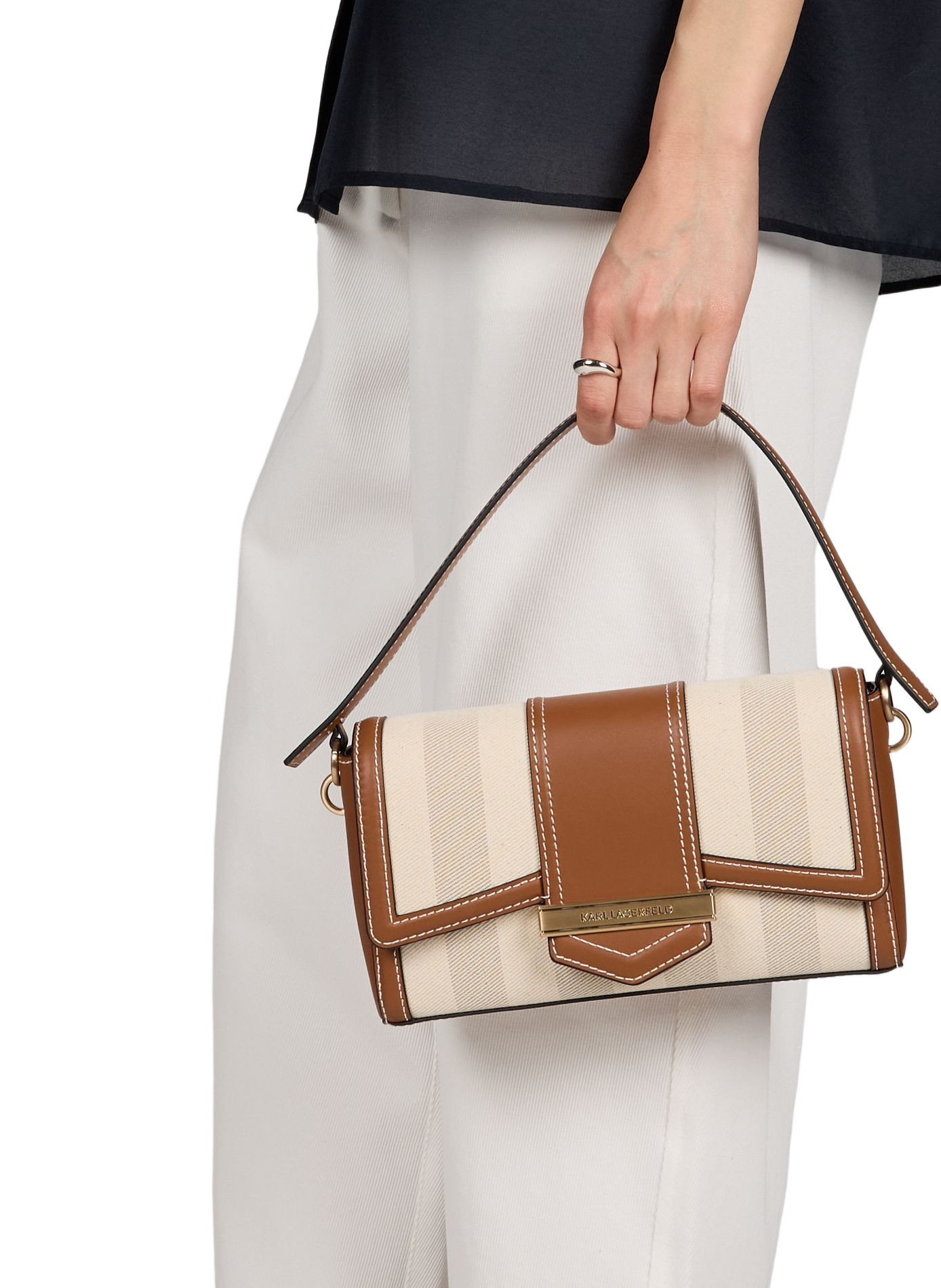 K/Nova cotton and leather shoulder bag KARL LAGERFELD Beige