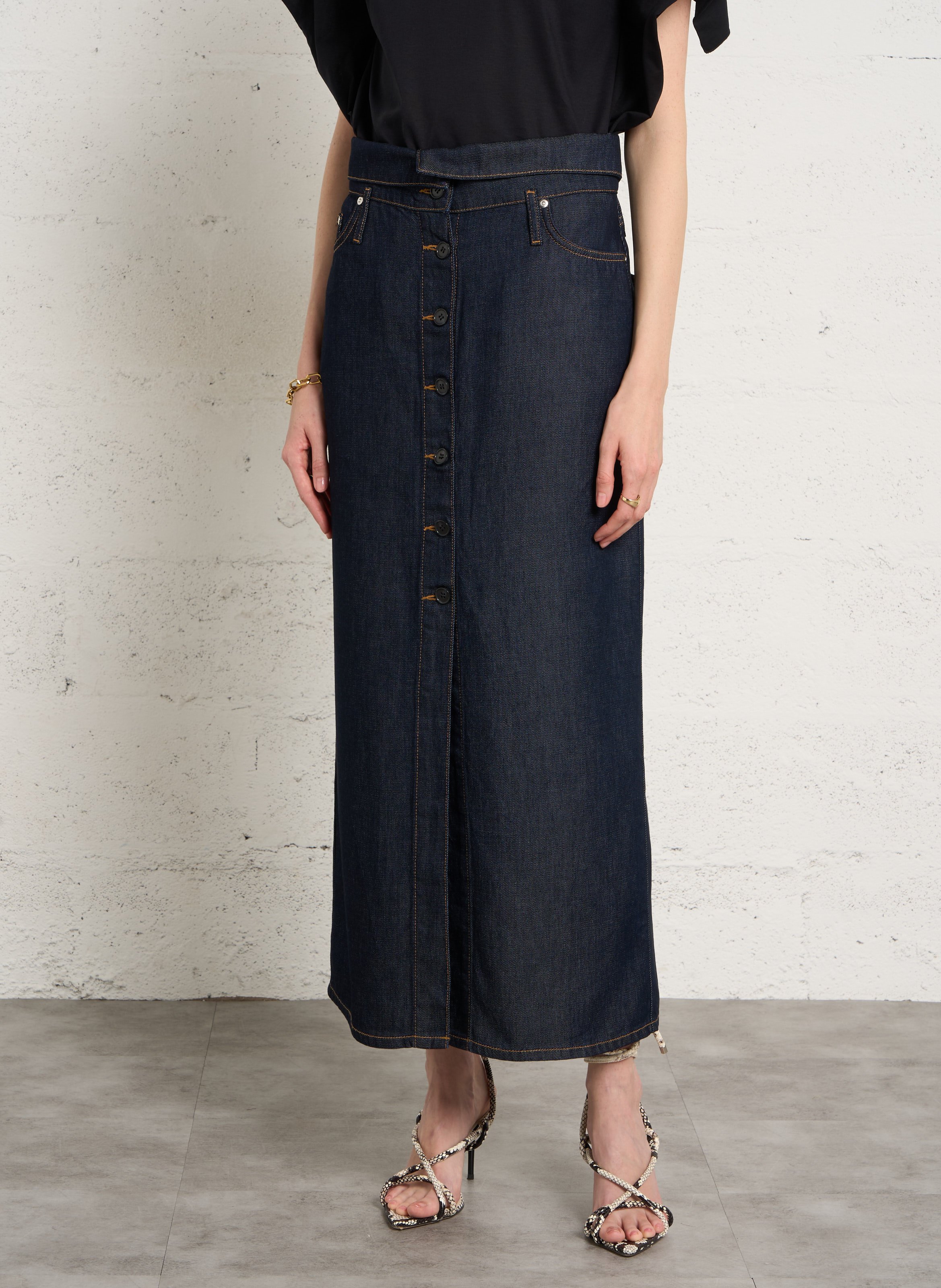 Jupe midi en denim rosiane IRO Bleu