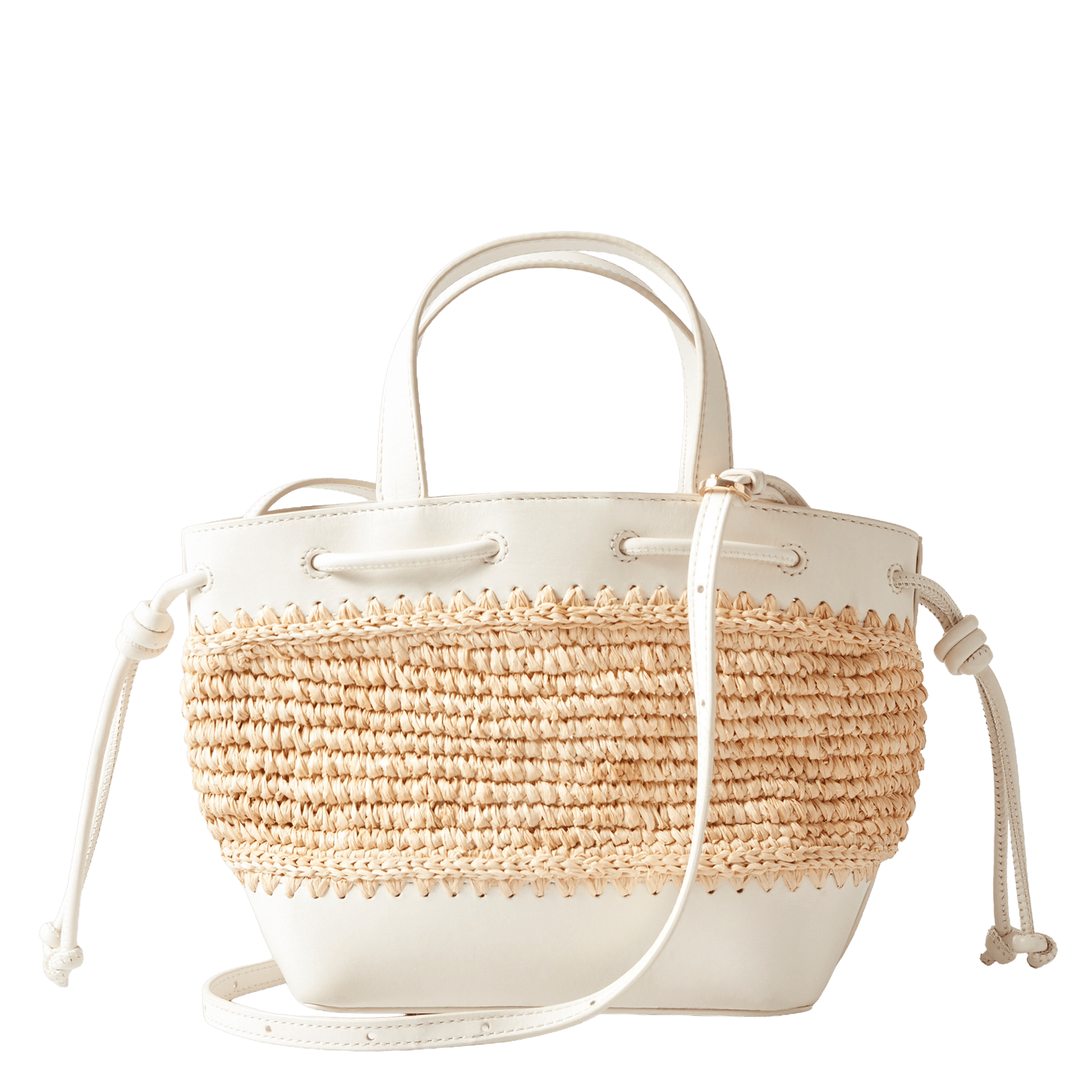 Sac panier en raphia tressé et cuir lisse CLAUDIE PIERLOT Beige