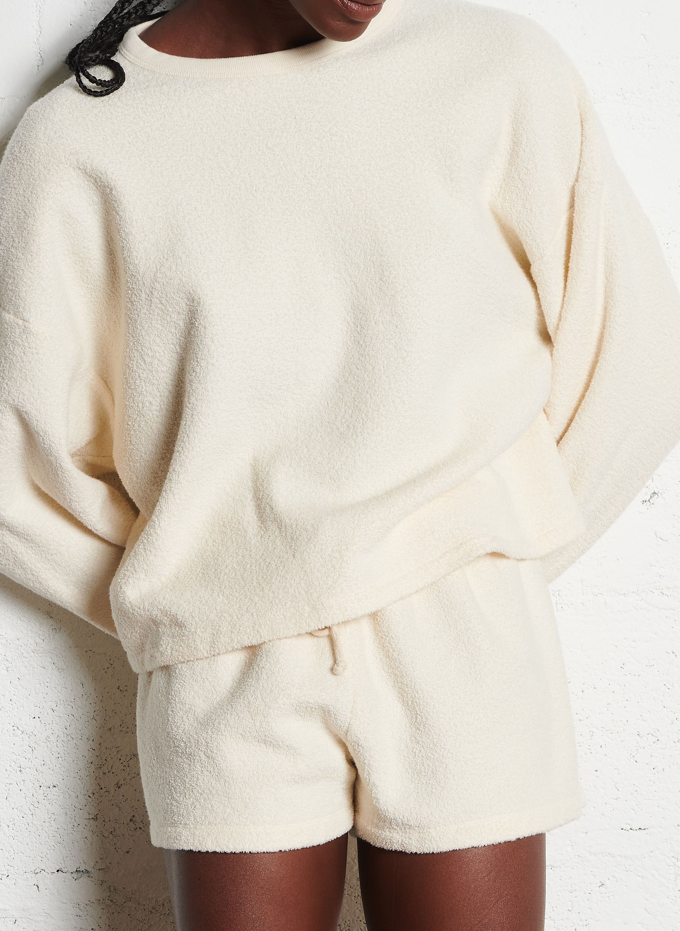 Sweat molletonné col rond en coton bio bobypark Beige