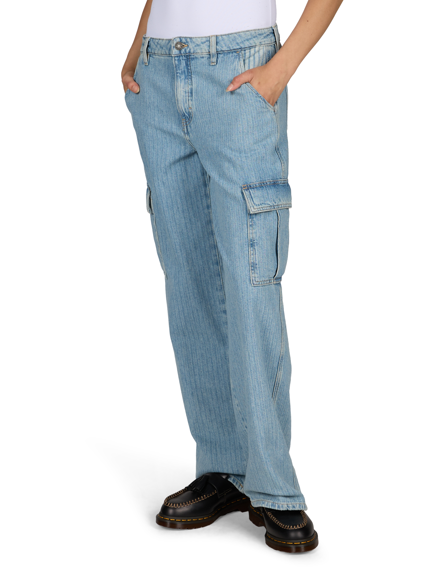 Cotton striped cargo jeans GUESS Blue