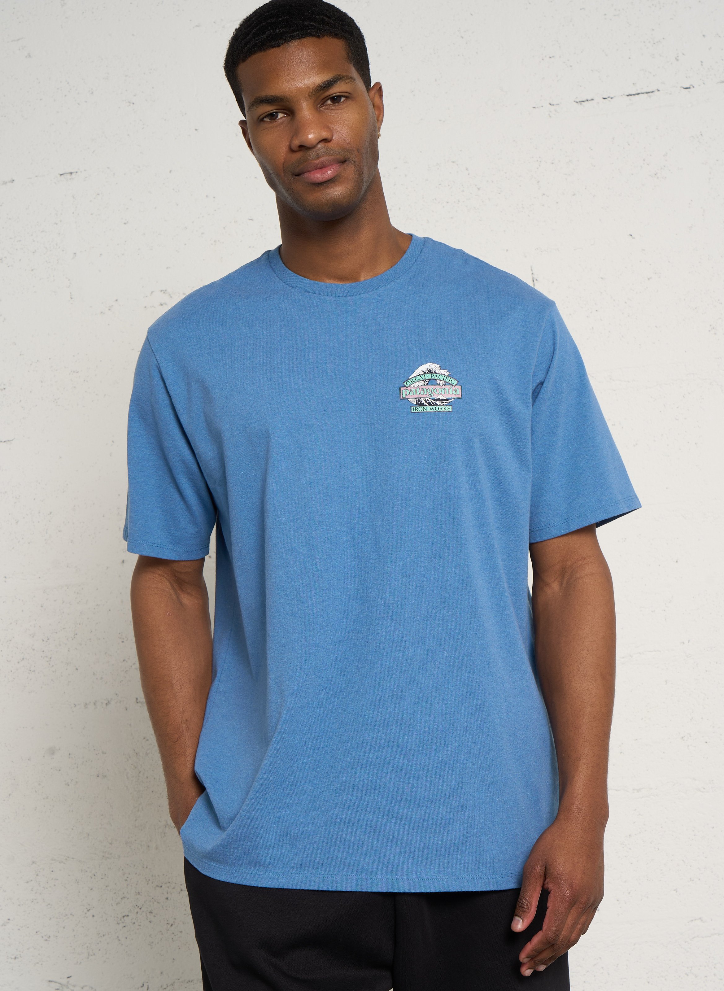 Straight round-neck t-shirt in blended recycled cotton PATAGONIA Blue
