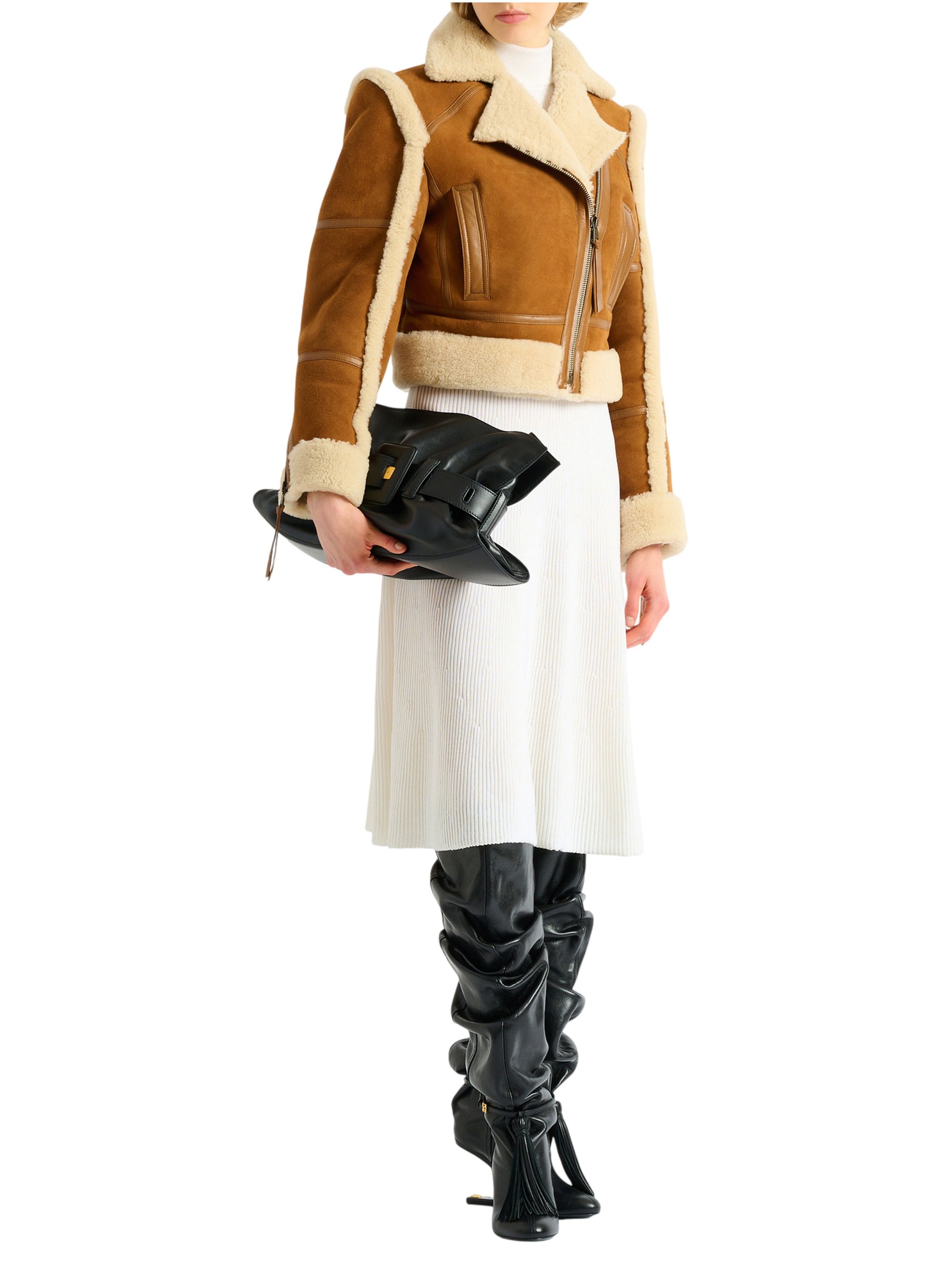 Veste biker en shearling BALMAIN Marron