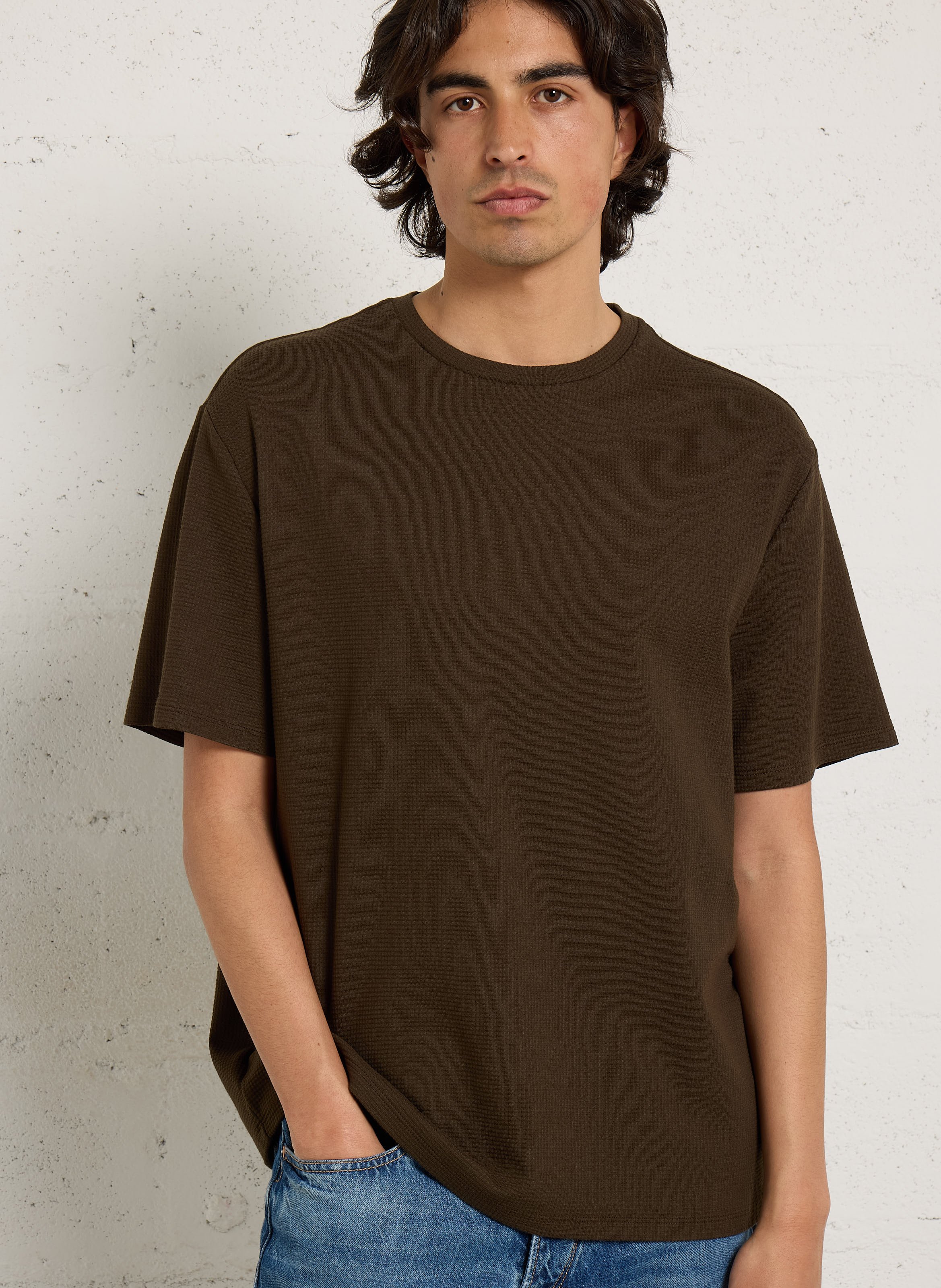 Tee-shirt col rond en coton mélangé IKKS Kaki