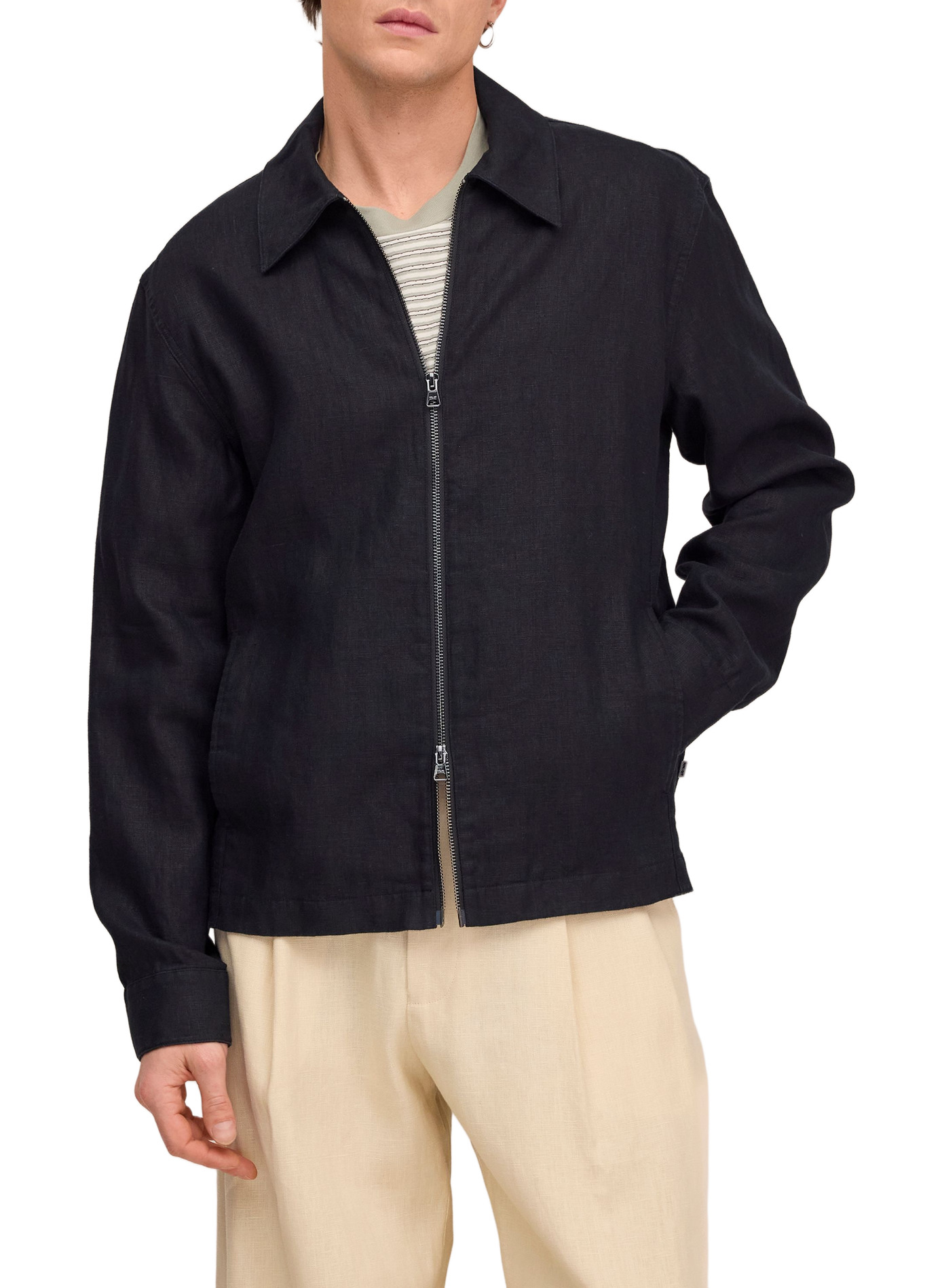 Gerade geschnittene Leinenjacke mit Reißverschluss NN.07 Schwarz