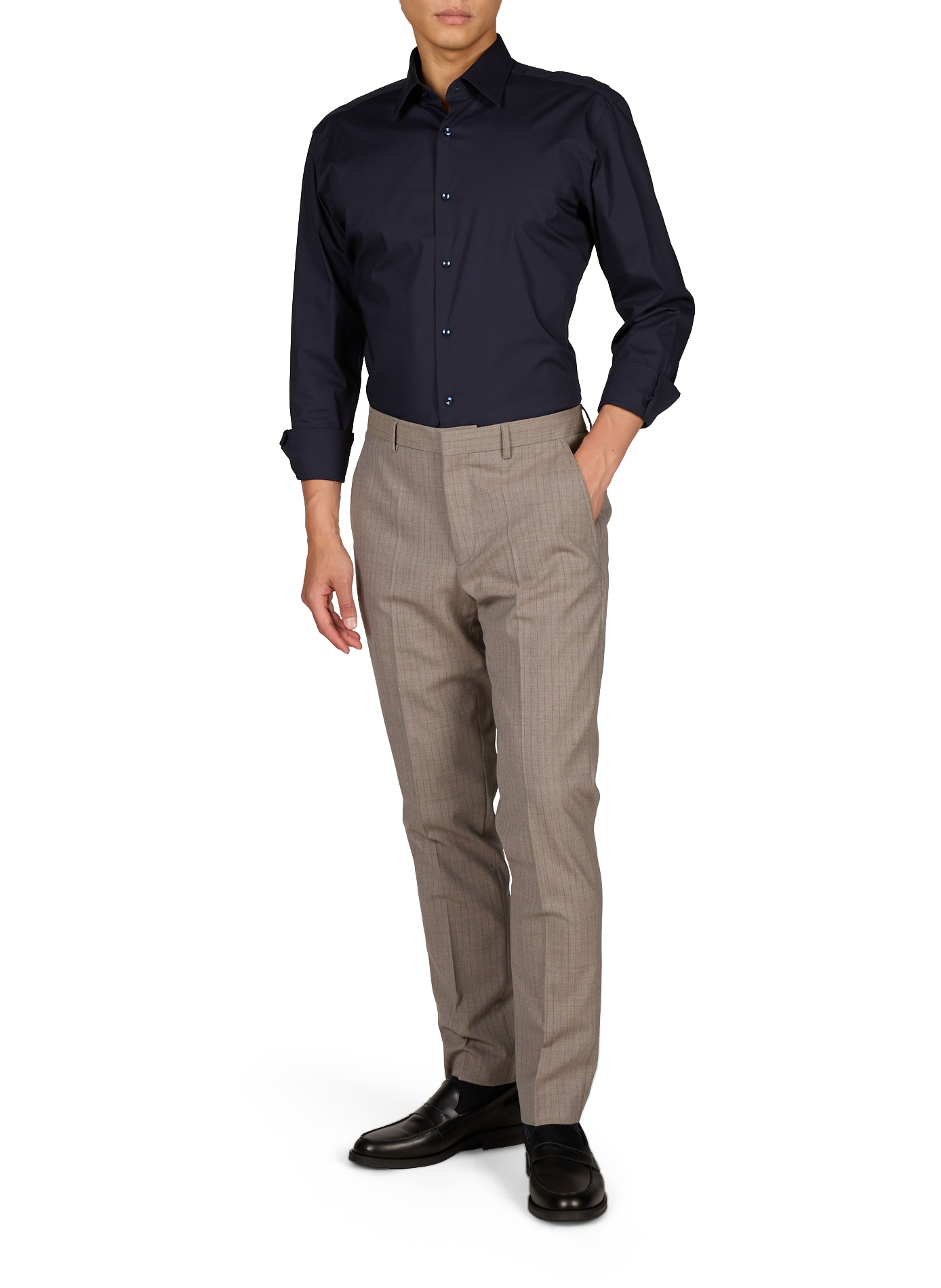 Chemise droite unie à manches longues en coton mélangé BOSS Bleu