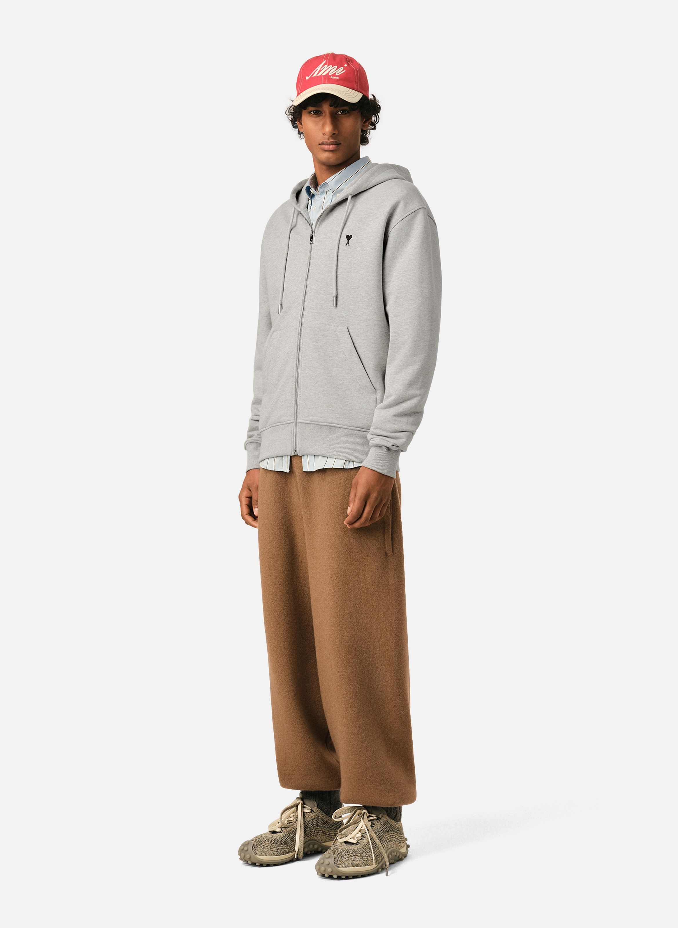 Hoodie zippé ami de coeur en coton AMI PARIS Gris