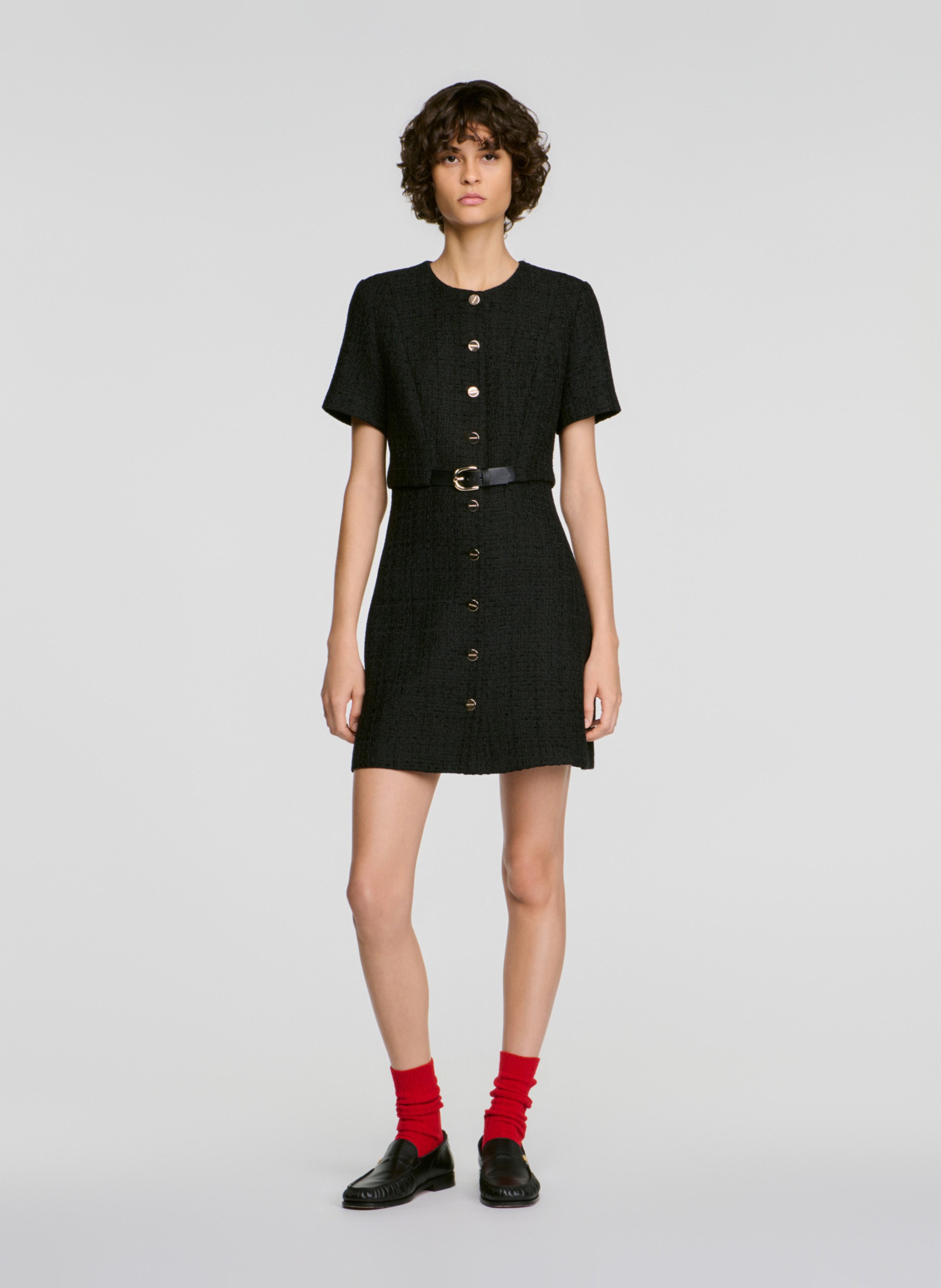 Robe courte droite en tweed SANDRO Noir