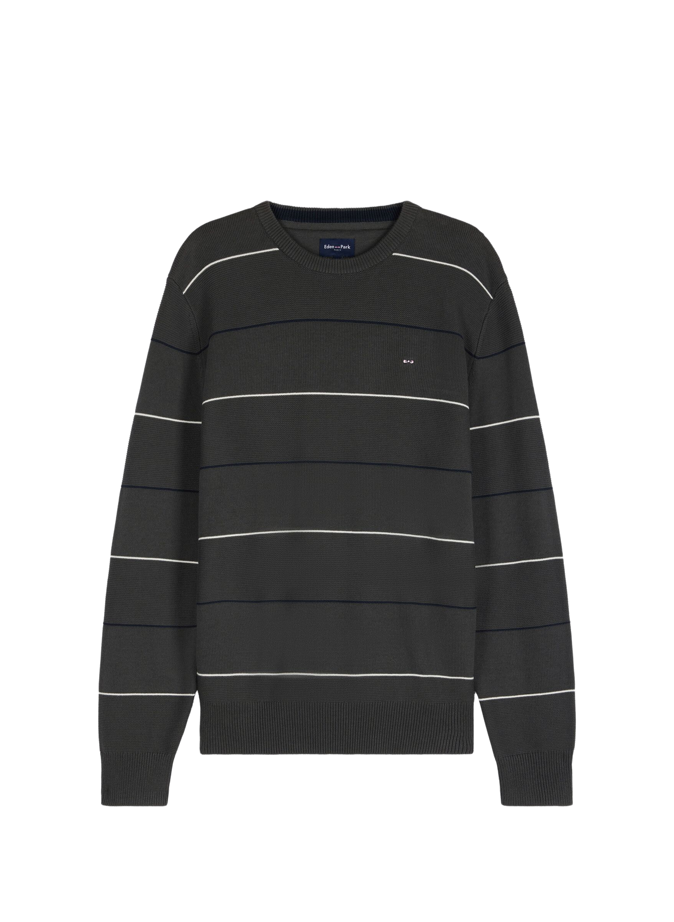 Pull col rond rayé en coton EDEN PARK Khaki