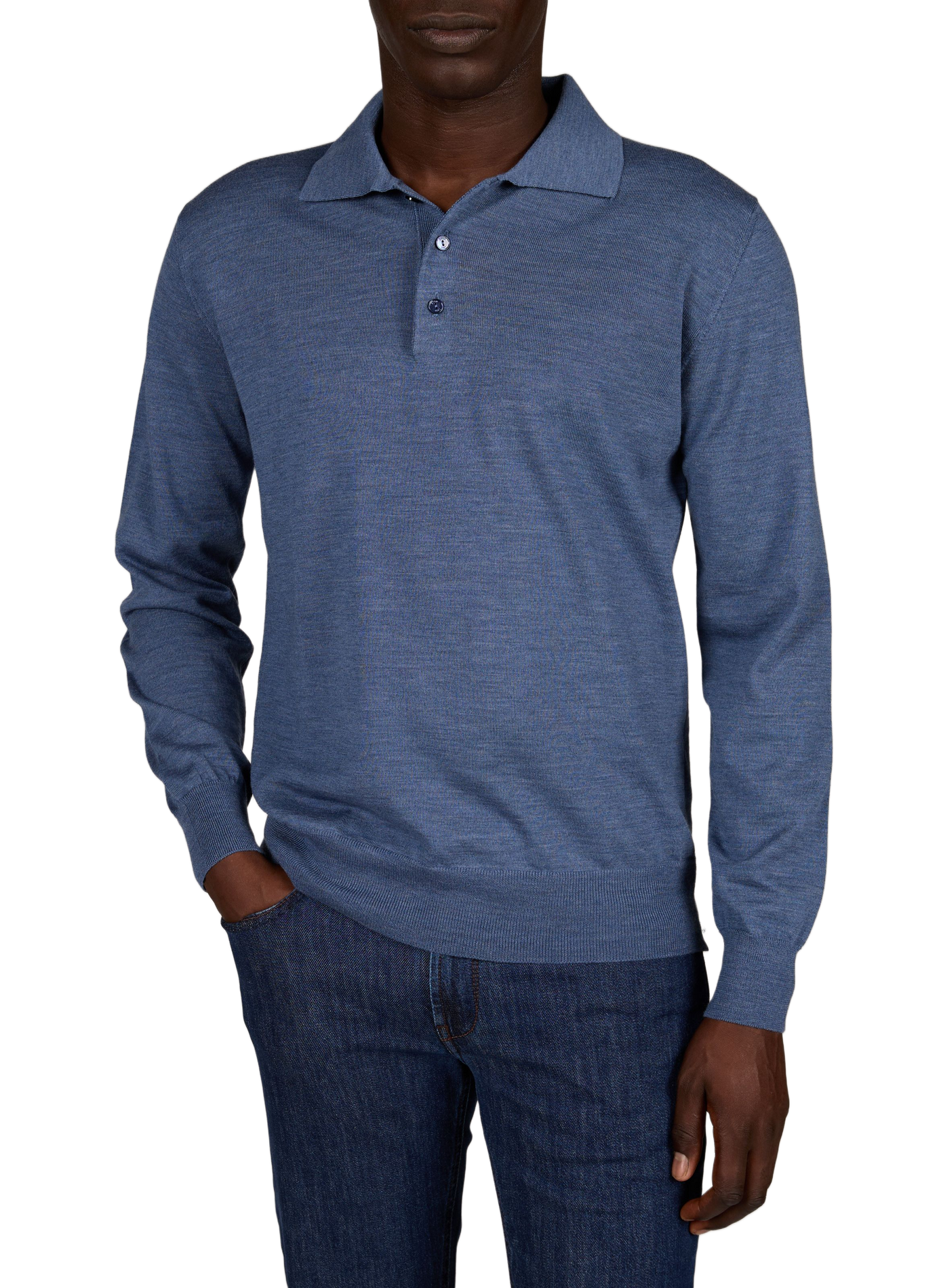 Plain wool long-sleeve polo ETON Blue