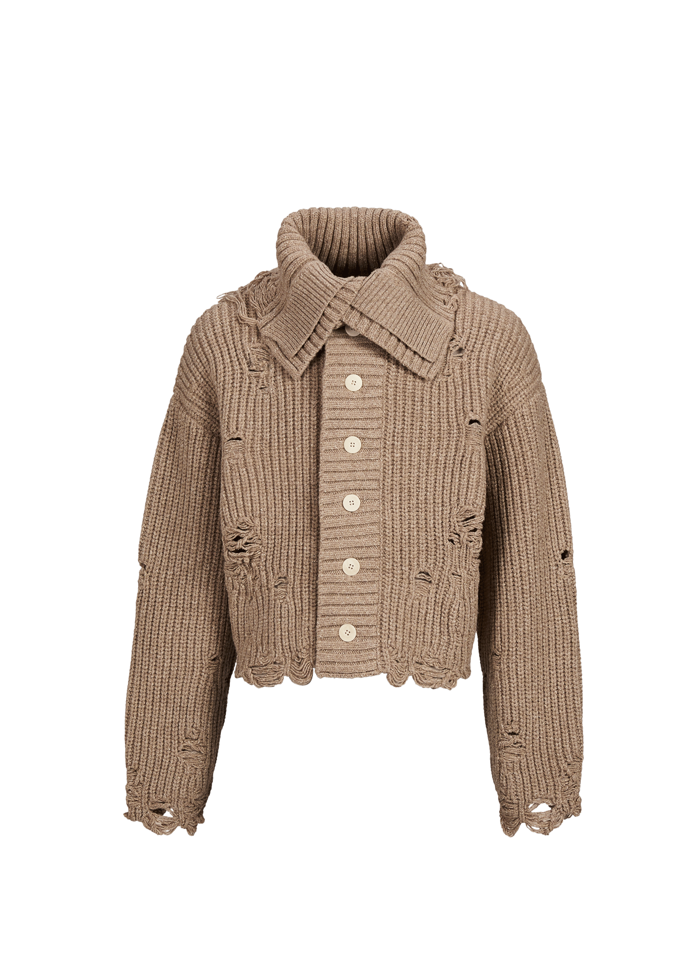 Double-collar cardigan in distressed-effect wool blend SEAN SUEN Beige